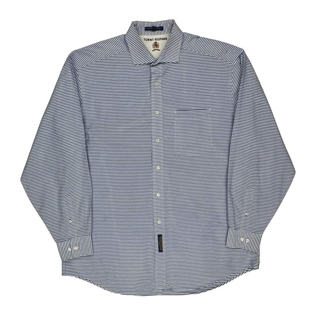Tommy Hilfiger Striped Shirt - Large Blue Cotton Refurbished - Thrifted (note: this is a term often used to describe second- refurbished available on Cerqular