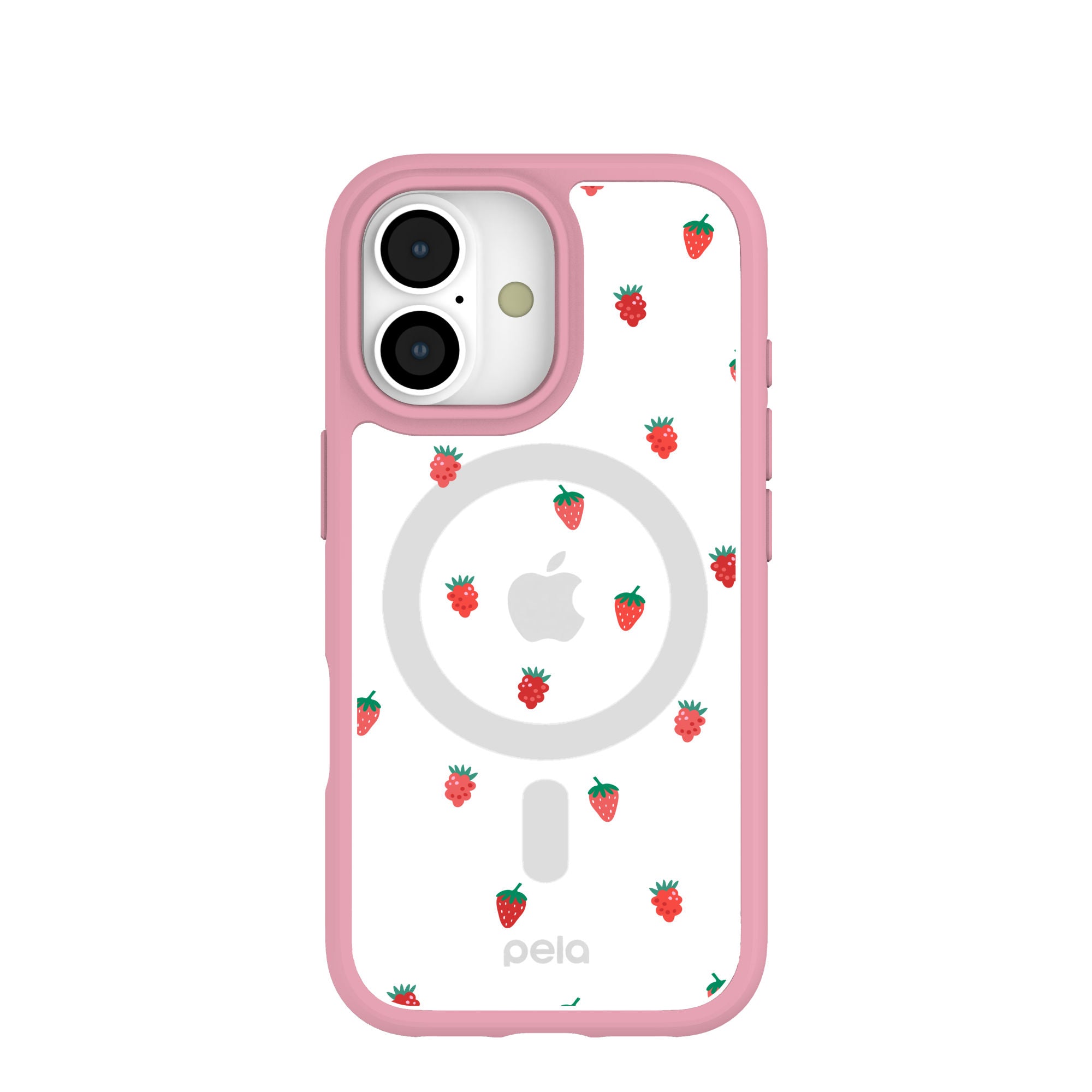 Clear Summer Berries iPhone 17 Case With Petal Pink Ridge (MagSafe included) Refurbished - Pela Case refurbished available on Cerqular