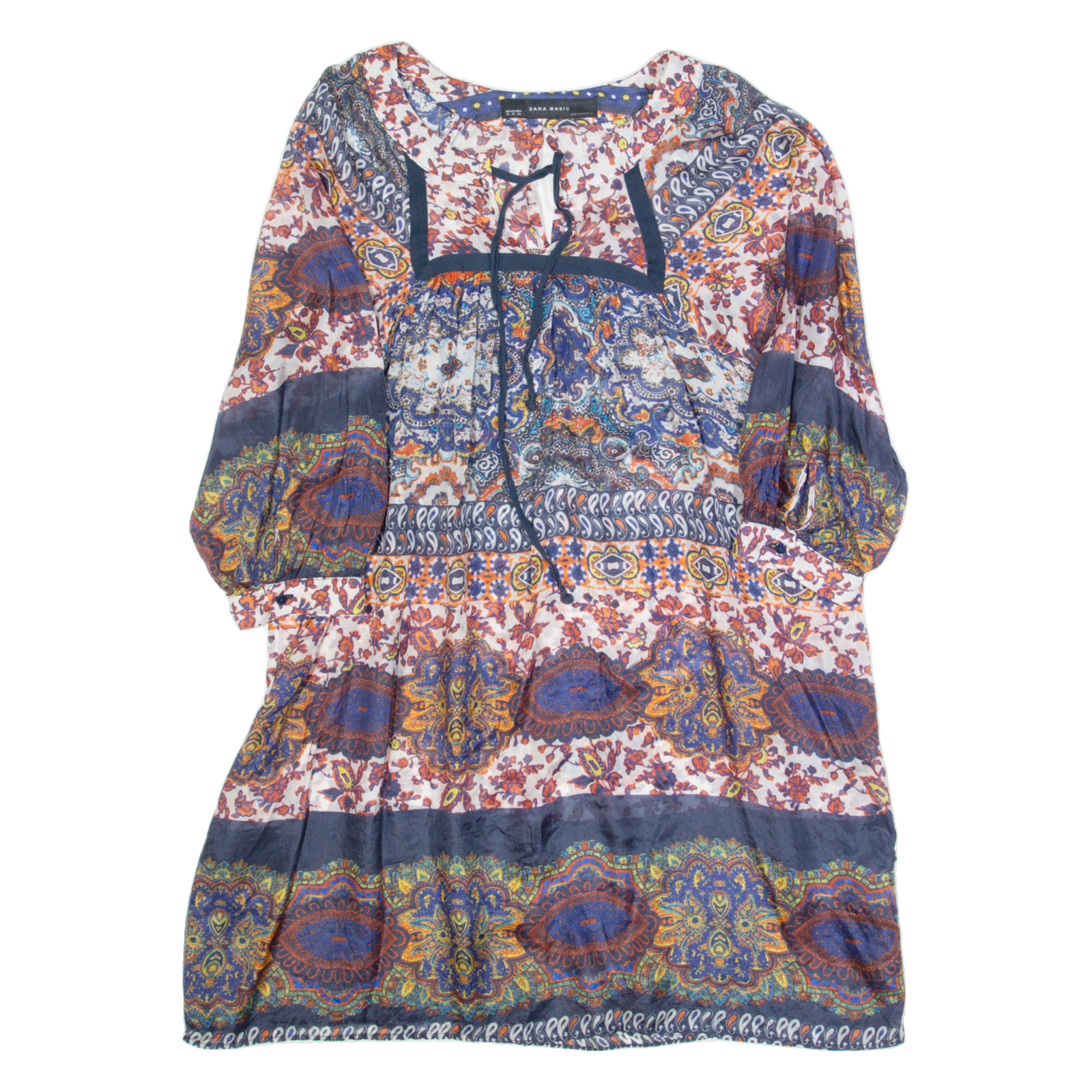 ZARA BASIC Oversized Womens Day Dress Blue Silk Crazy Pattern Short XS Refurbished - N/A refurbished available on Cerqular