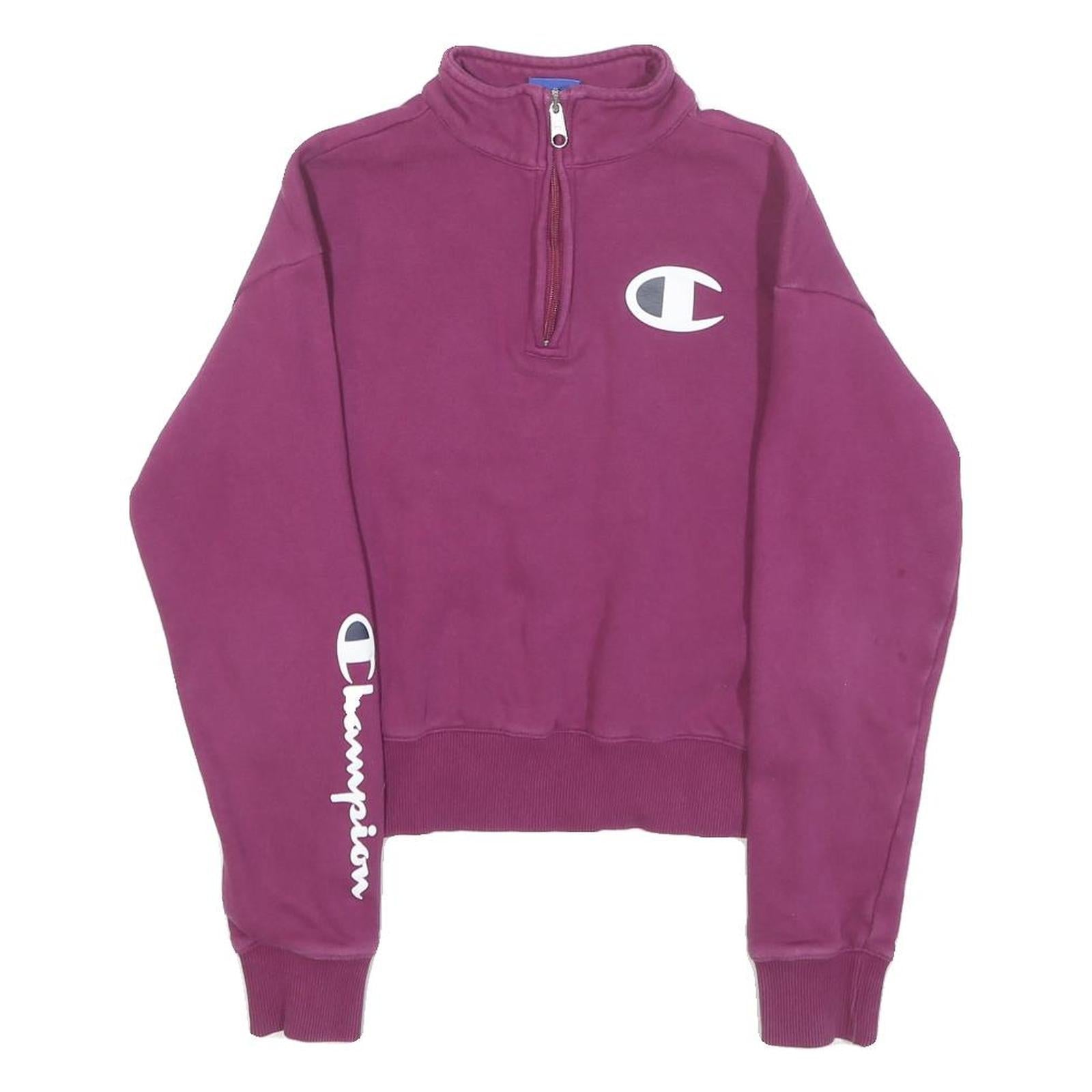 CHAMPION Womens Purple 1/4 Zip XS Cotton Sweatshirt Logo Sleeve Varsity Style Refurbished - N/A refurbished available on Cerqular