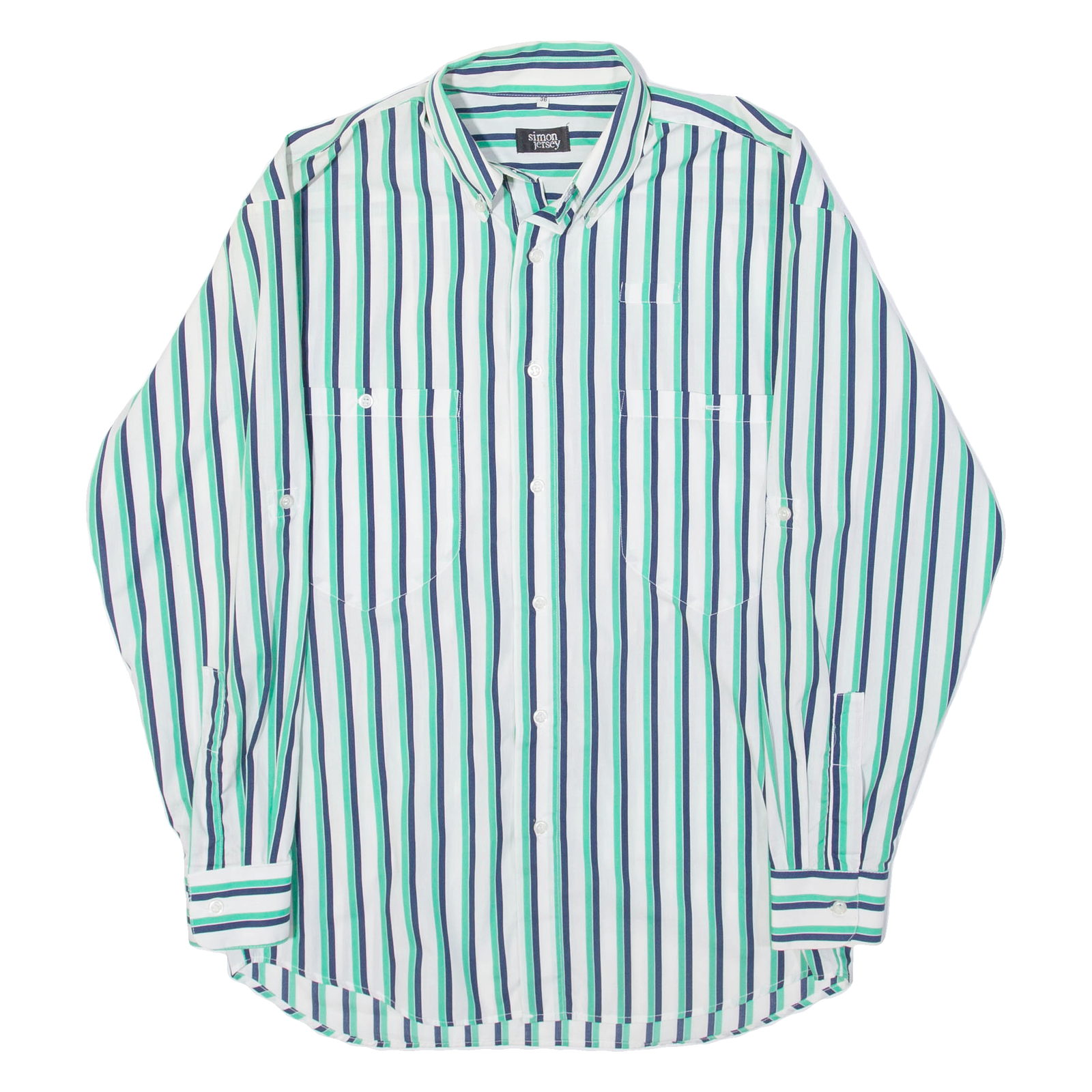 SIMON JERSEY Mens Shirt Green Striped Long Sleeve L Refurbished - N/A refurbished available on Cerqular