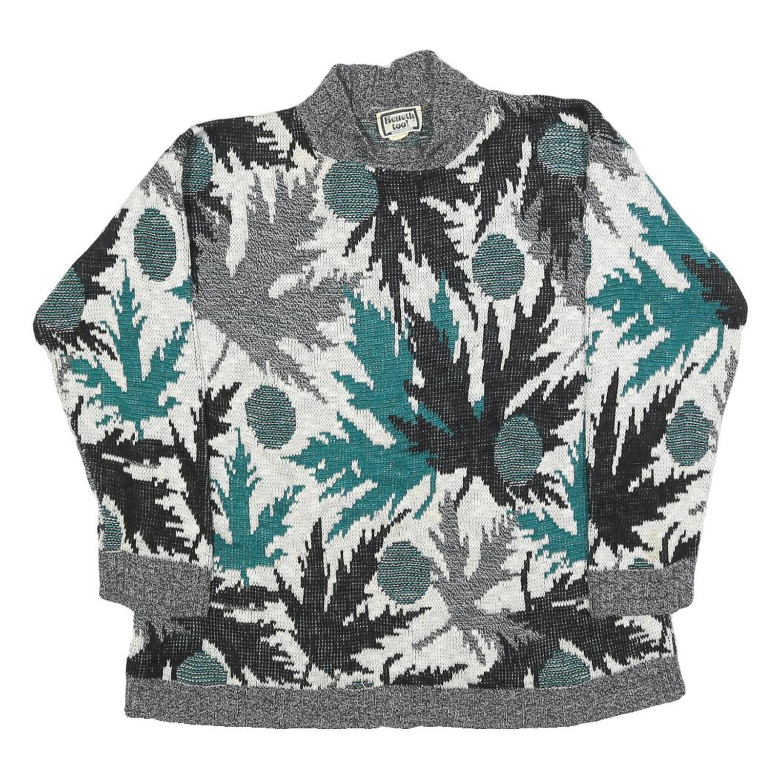 KENETH TOO! Womens Grey & Teal Patterned Jumper Round Neck Basic Knit M Casual Refurbished - N/A refurbished available on Cerqular