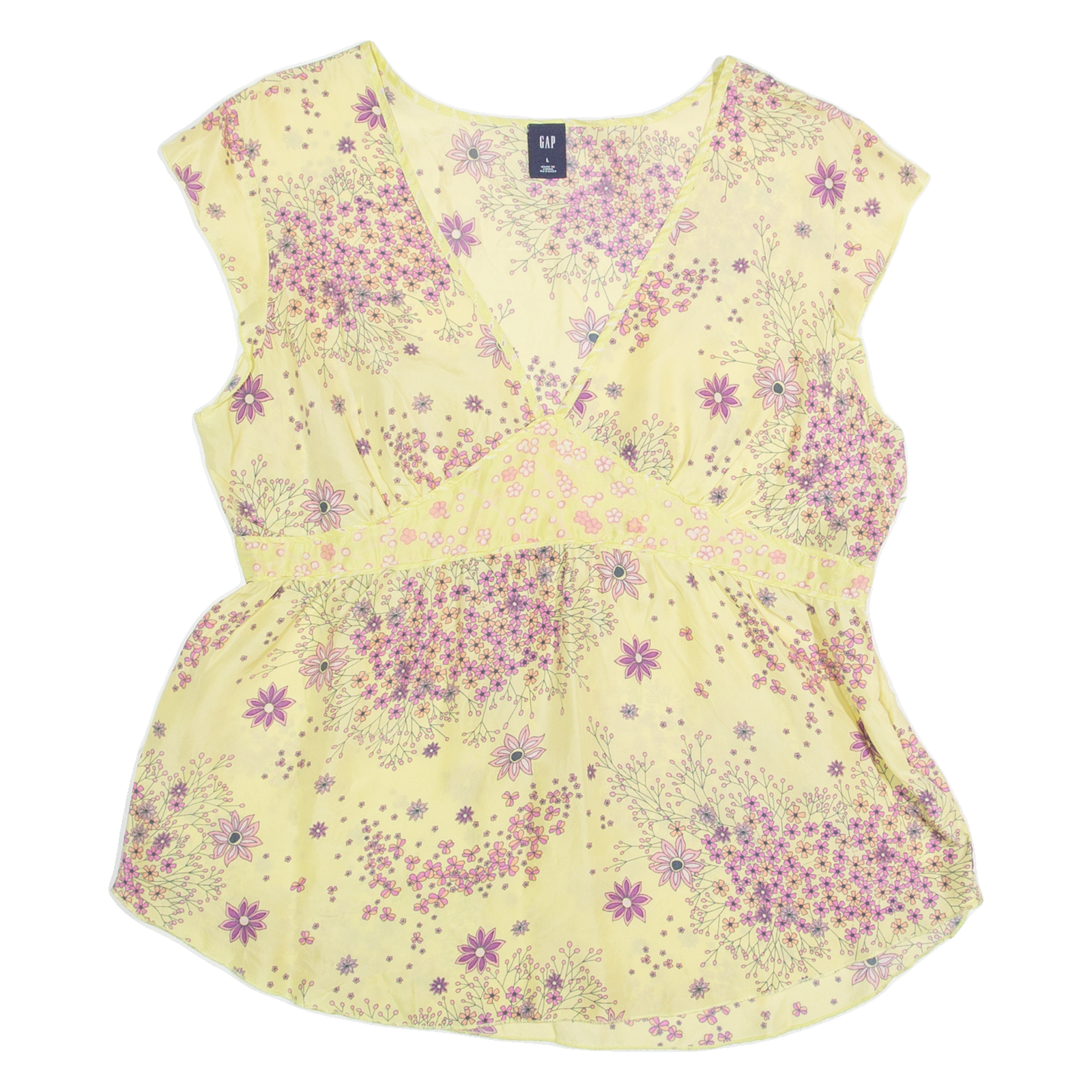 GAP Womens Printed Top Yellow Sleeveless Silk Floral L Refurbished - N/A refurbished available on Cerqular