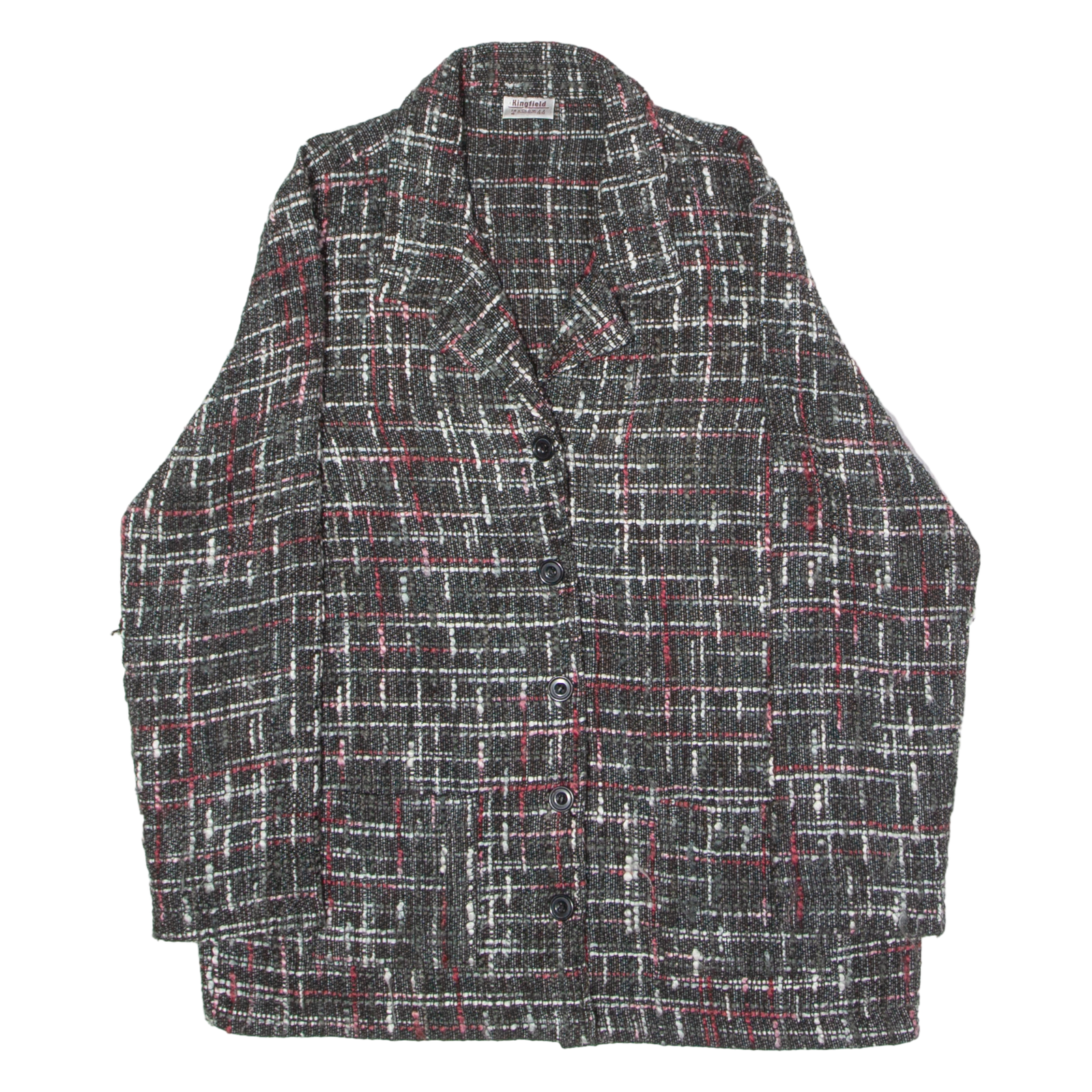 KINGFIELD Womens Blazer Jacket Black Knit Wool 90s Check UK 16 Refurbished - N/A refurbished available on Cerqular