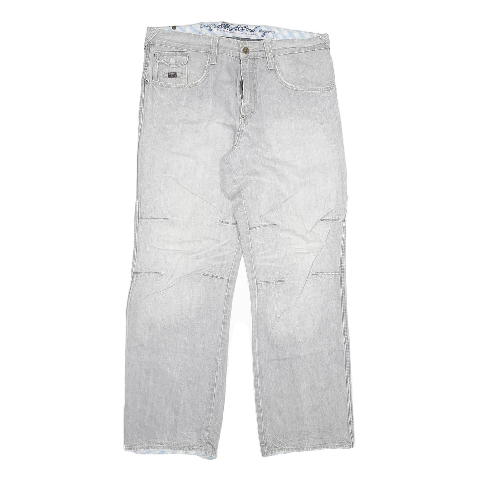 MAD SOUL Mens Regular Fit Light Grey Denim Jeans W36 L30 Zip Closure Casual Refurbished - N/A refurbished available on Cerqular