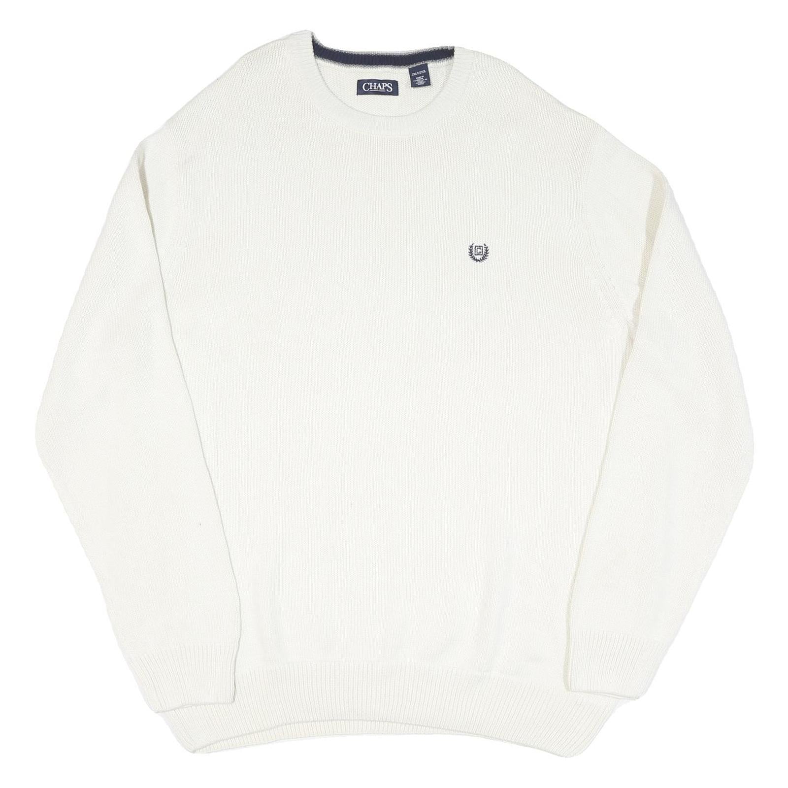 CHAPS Mens White Plain Cotton Blend Jumper Crew Neck Basic Knit 2XL Classic Fit Refurbished - N/A refurbished available on Cerqular