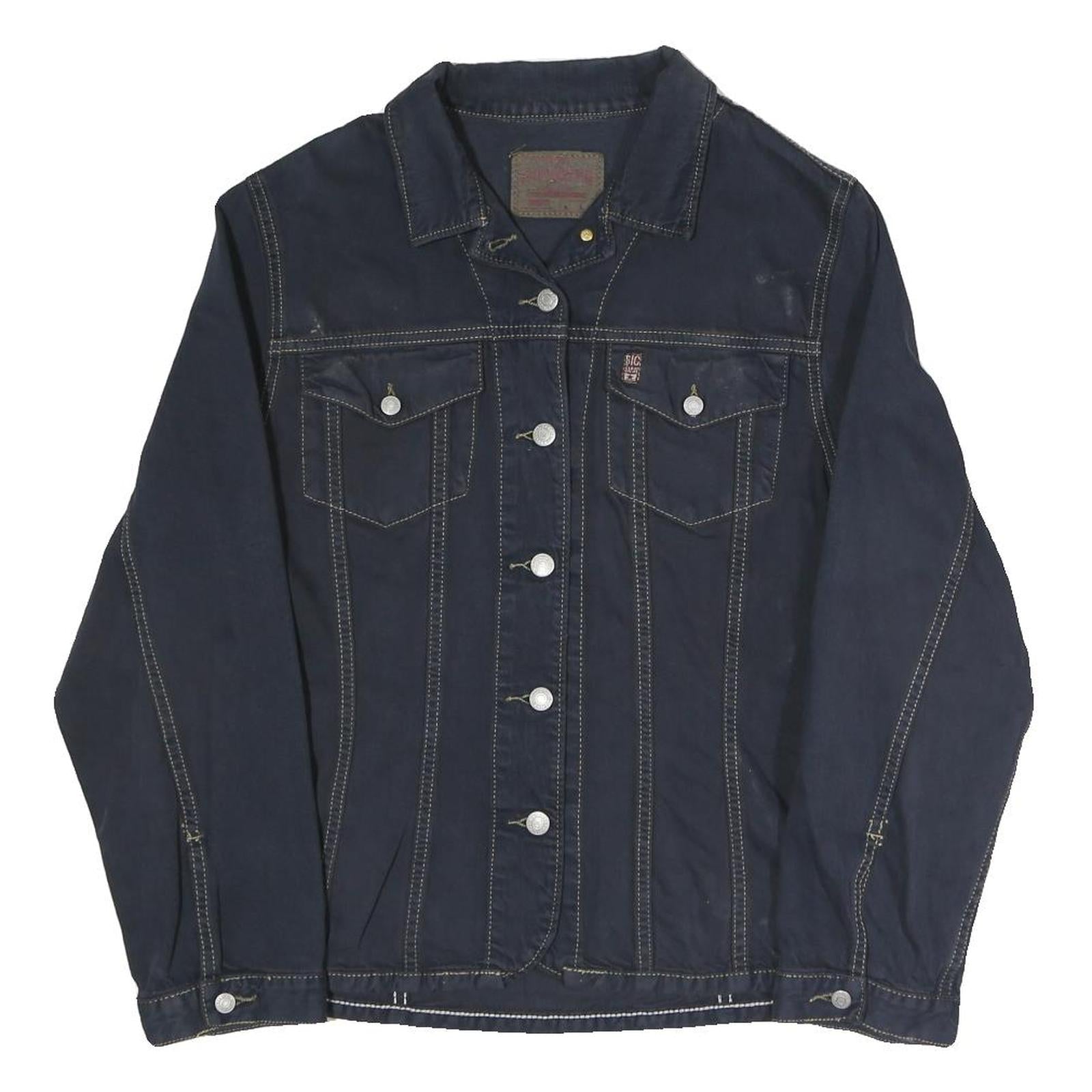 BIG STAR Womens Navy Blue Cotton Blend Button Jacket L Denim Plain Stylish Refurbished - N/A refurbished available on Cerqular