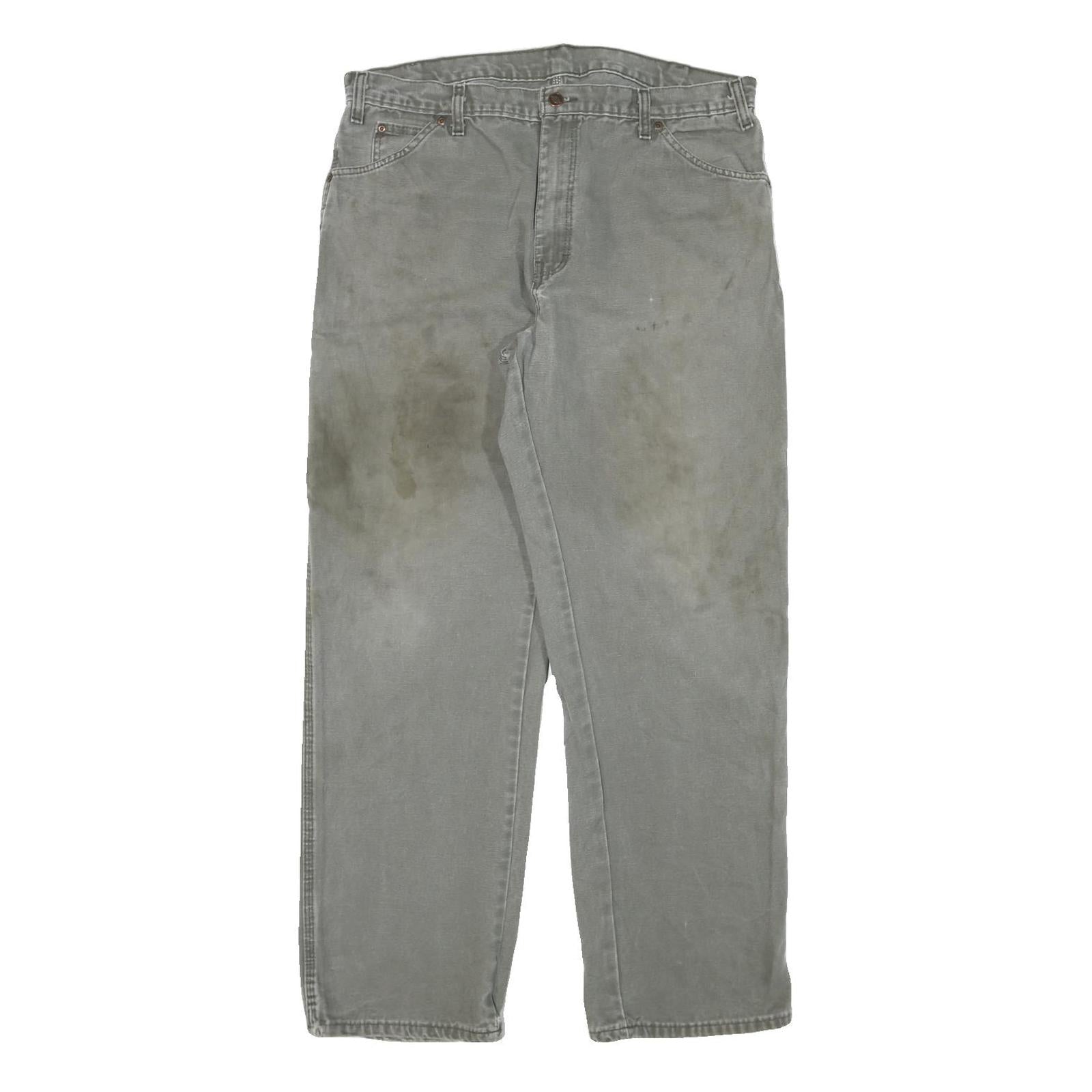 DICKIES Mens Cotton Blend Grey Regular Fit Straight Leg Trousers W36 L31 Refurbished - N/A refurbished available on Cerqular