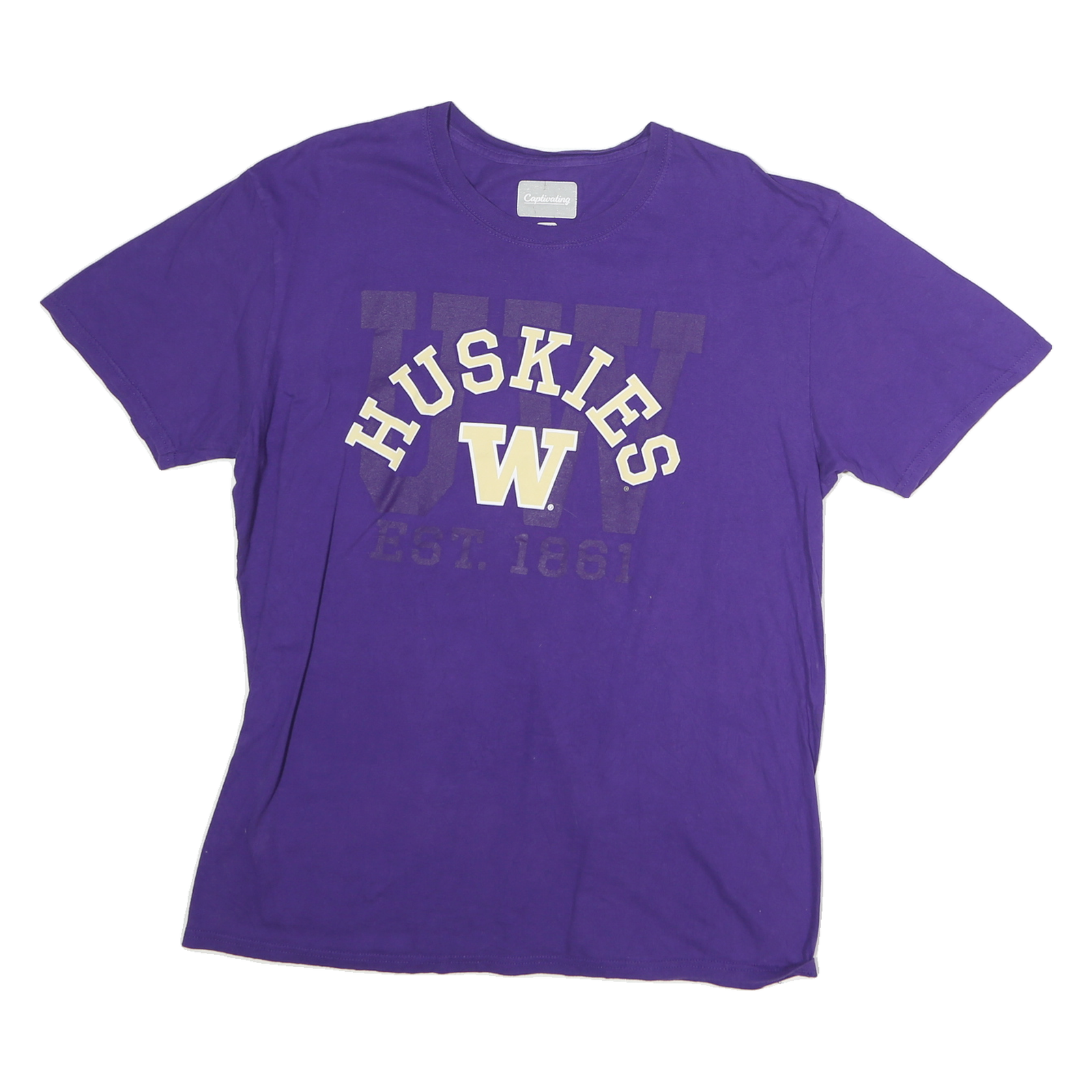 CAPTIVATING Mens Purple Huskies Graphic T-Shirt XL Short Sleeve Crew Neck Cotton Refurbished - N/A refurbished available on Cerqular
