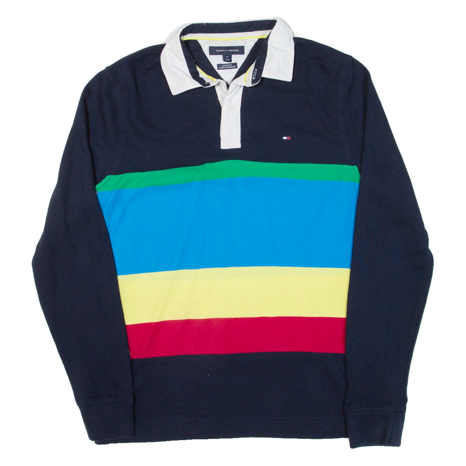 TOMMY HILFIGER Custom Fit Mens Polo Shirt Blue Striped Long Sleeve M Refurbished - N/A refurbished available on Cerqular