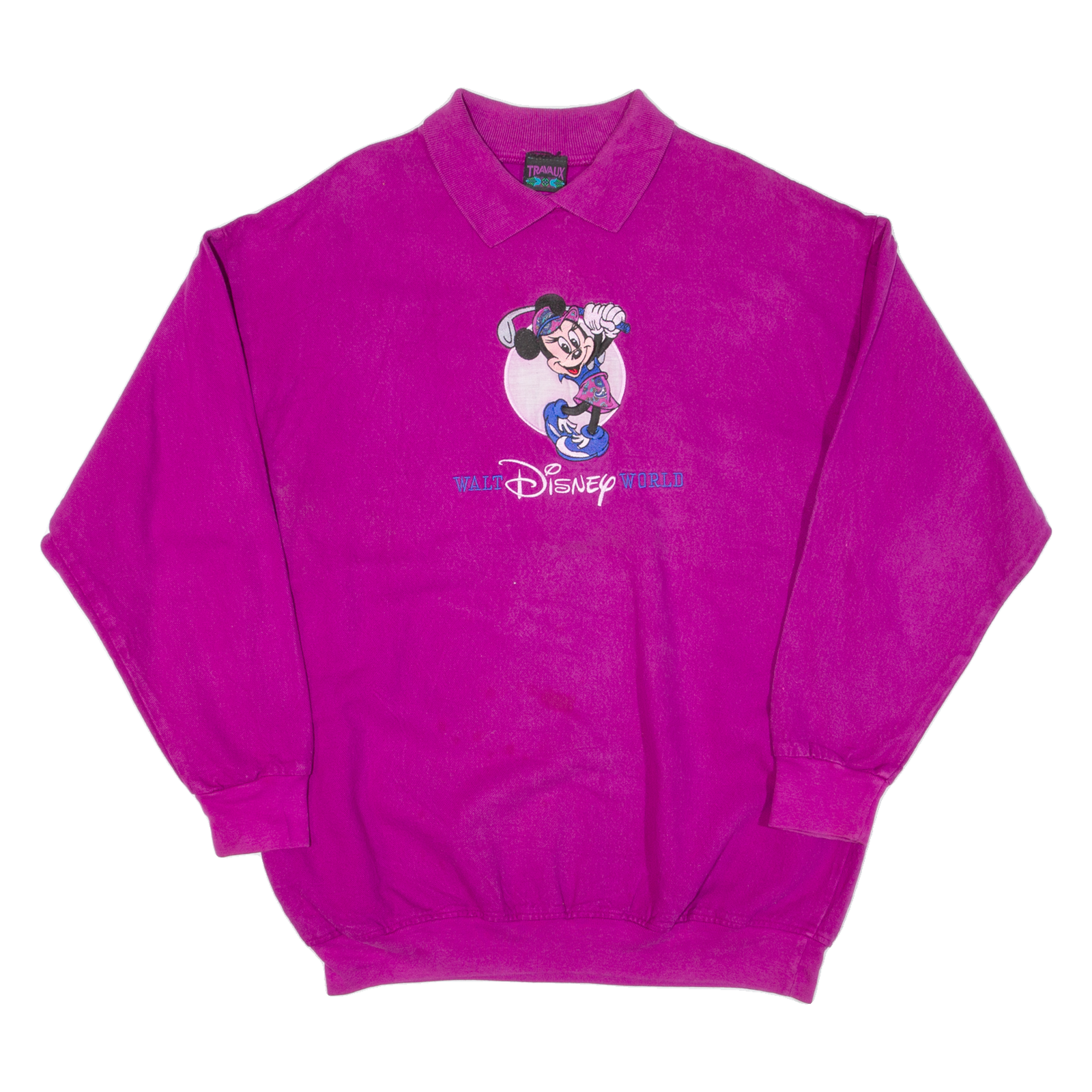 TRAVAUX Minnie Mouse Womens Sweatshirt Purple Collared 90s L Refurbished - N/A refurbished available on Cerqular