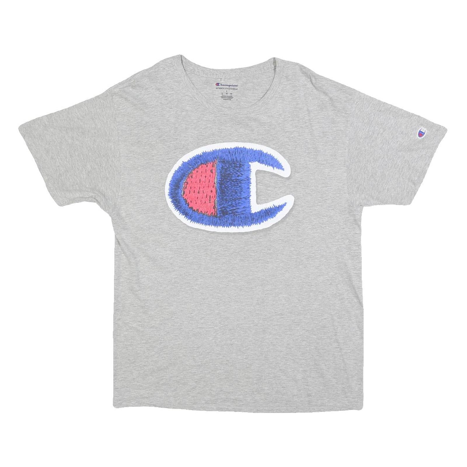 CHAMPION Mens Grey Graphic T-Shirt L Short Sleeve Crew Neck Casual Cotton Blend Refurbished - N/A refurbished available on Cerqular