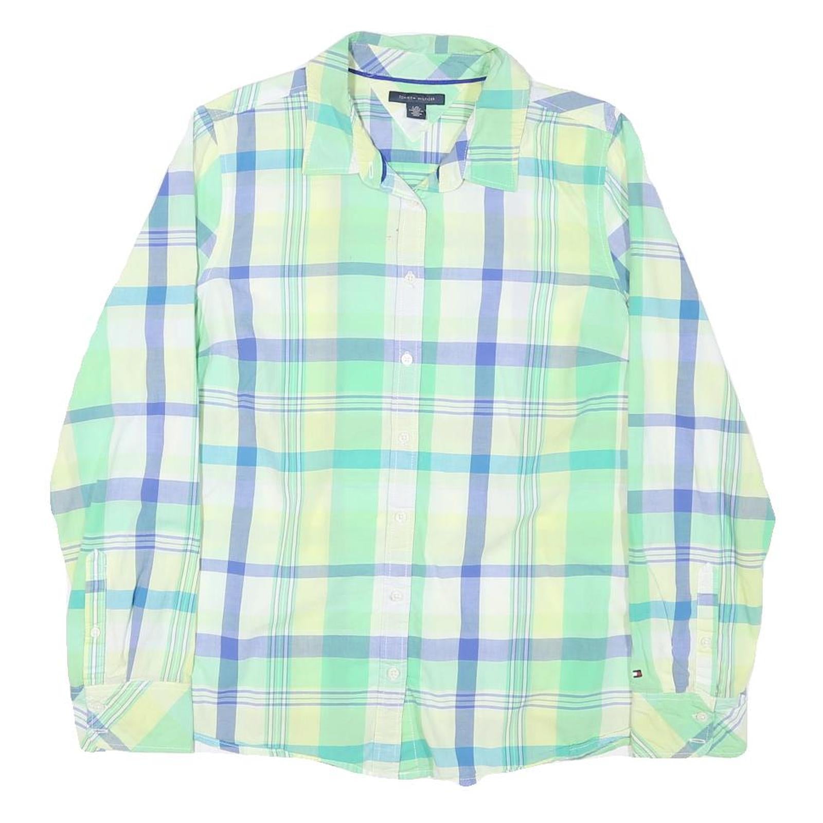 TOMMY HILFIGER Womens Blue & Green Check Shirt L Cotton Blend Casual Lightweight Refurbished - N/A refurbished available on Cerqular