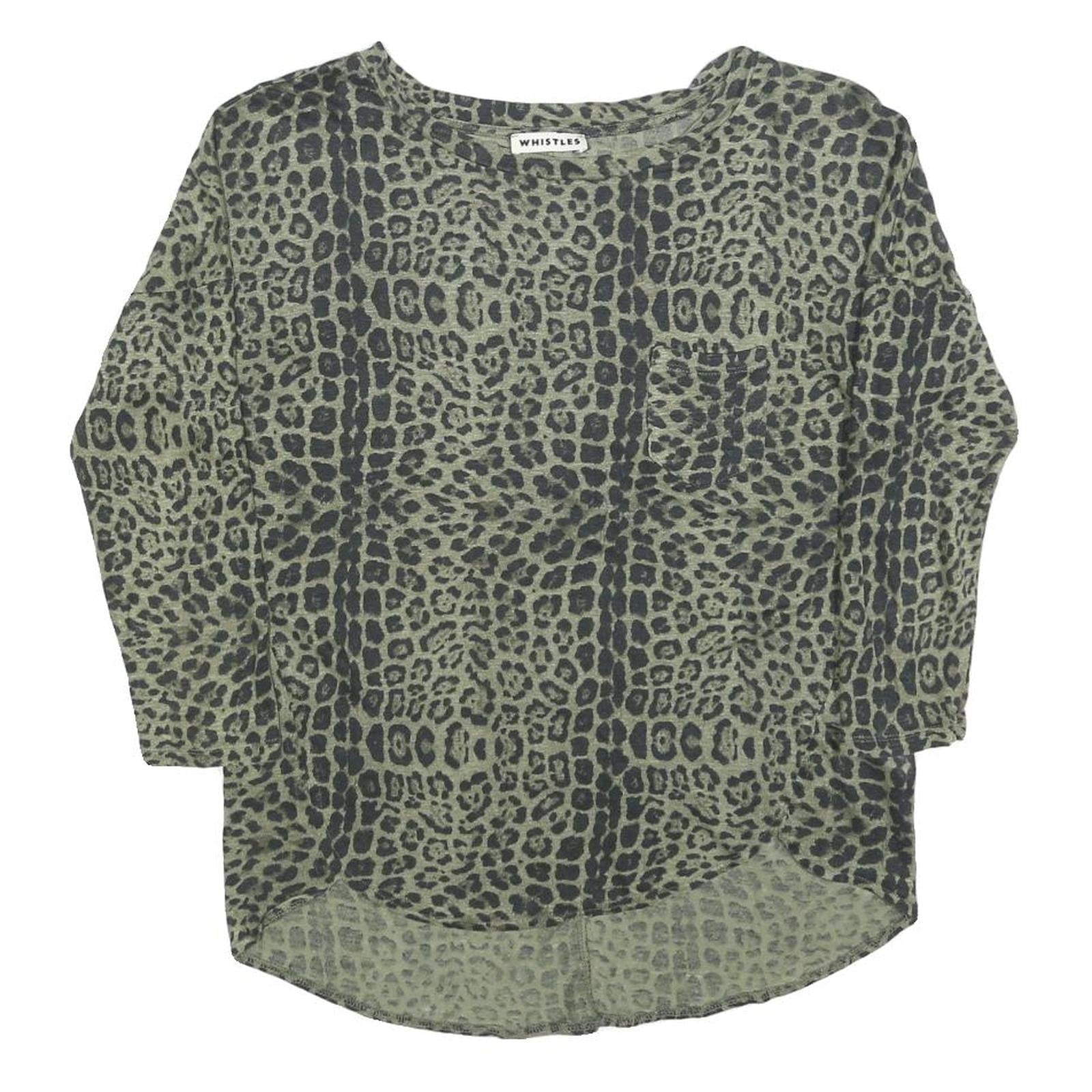 WHISTLES Womens Green & Black Printed Basic Top Long Sleeve Round Neck S Linen Refurbished - N/A refurbished available on Cerqular