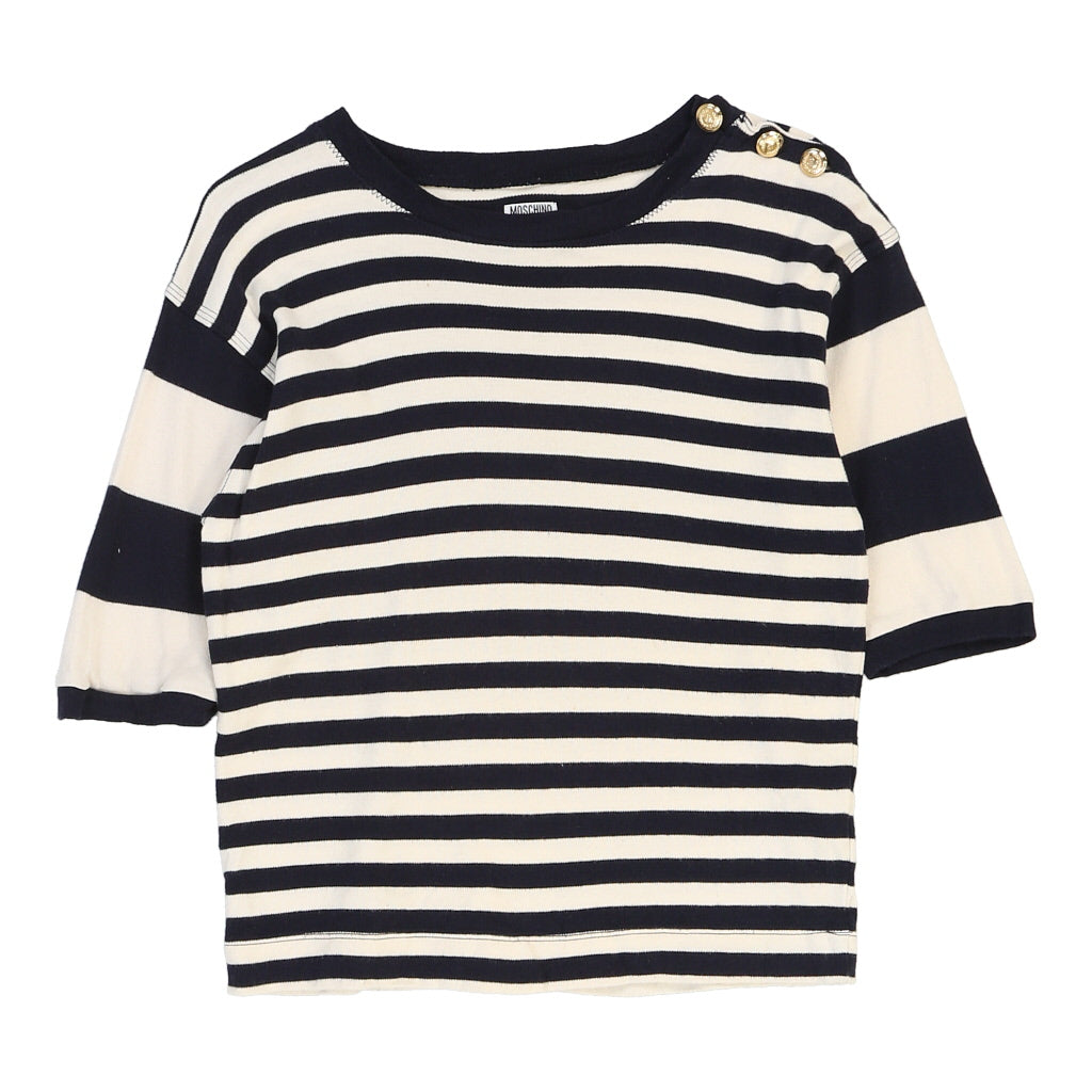 Buy Age 12 Moschino Striped T-Shirt - Medium Navy Cotton Refurbished - $12.05 Age 12 Moschino Striped T-Shirt - Medium Navy Cotton Refurbished - Thrifted (note: this is a term often used to describe second- refurbished available on Cerqular