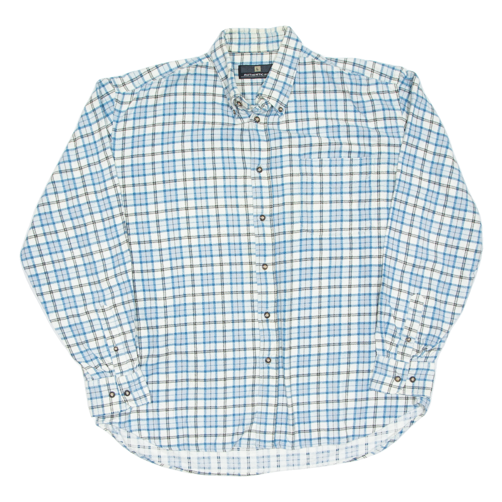 AUTHENTIC WEAR Mens Flannel Shirt Blue Check Long Sleeve L Refurbished - N/A refurbished available on Cerqular