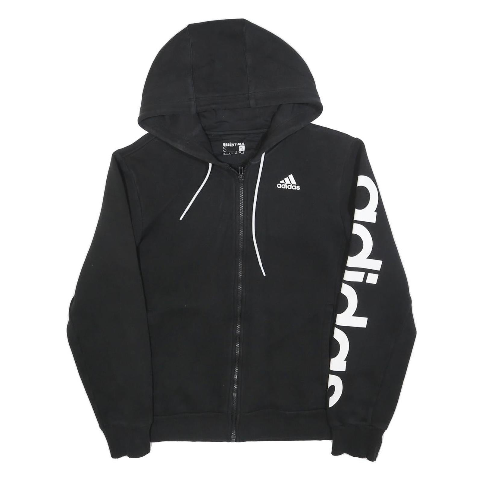 ADIDAS Mens Black Full Zip Hoodie S Essentials Logo Print Casual Sweatshirt Refurbished - N/A refurbished available on Cerqular