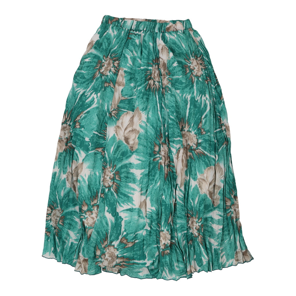 Unbranded Floral Midi Skirt - Medium Green Viscose Blend Refurbished - Thrifted (note: this is a term often used to describe second- refurbished available on Cerqular