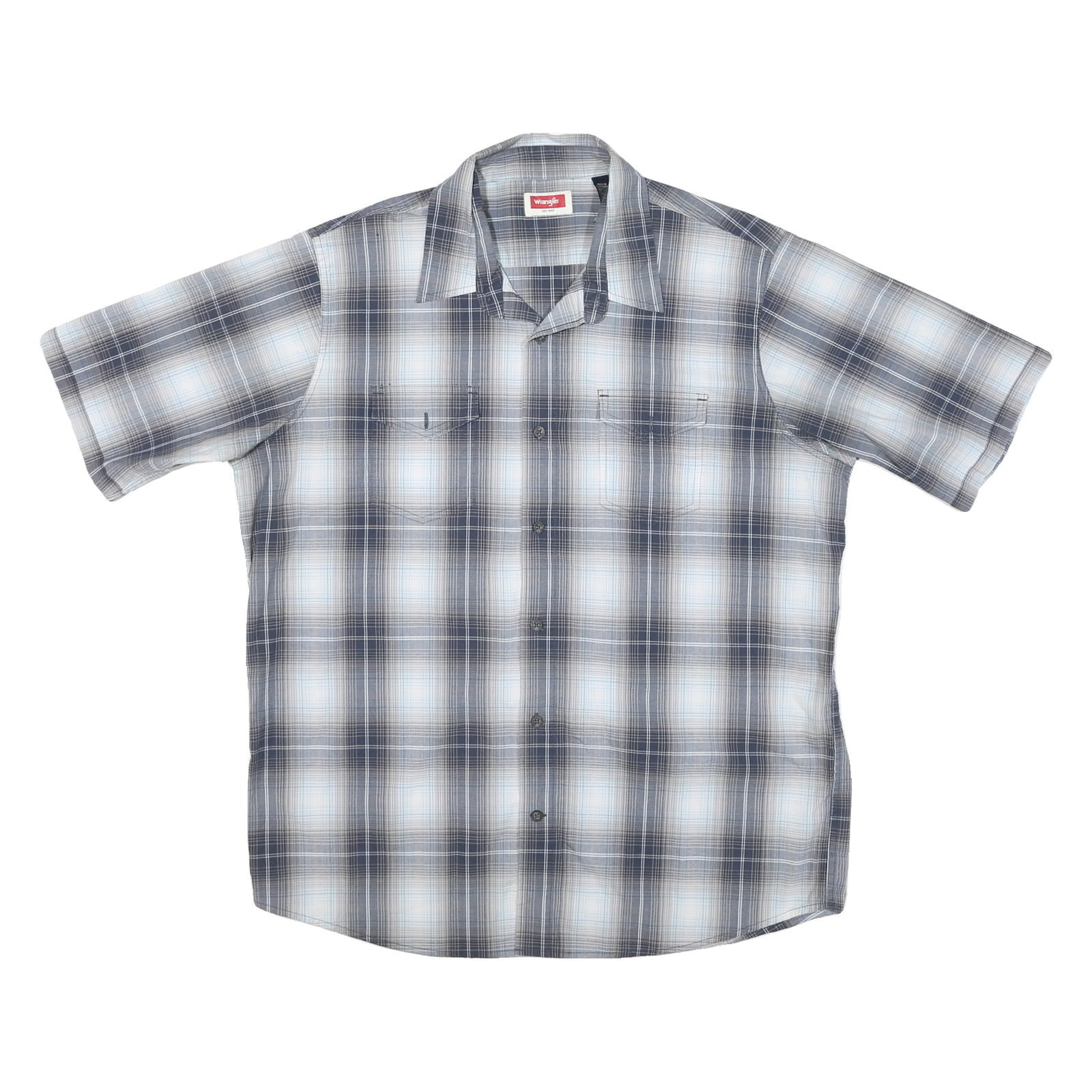 WRANGLER Mens Blue & White Check Shirt XL Cotton Blend Casual Short Sleeve Refurbished - N/A refurbished available on Cerqular