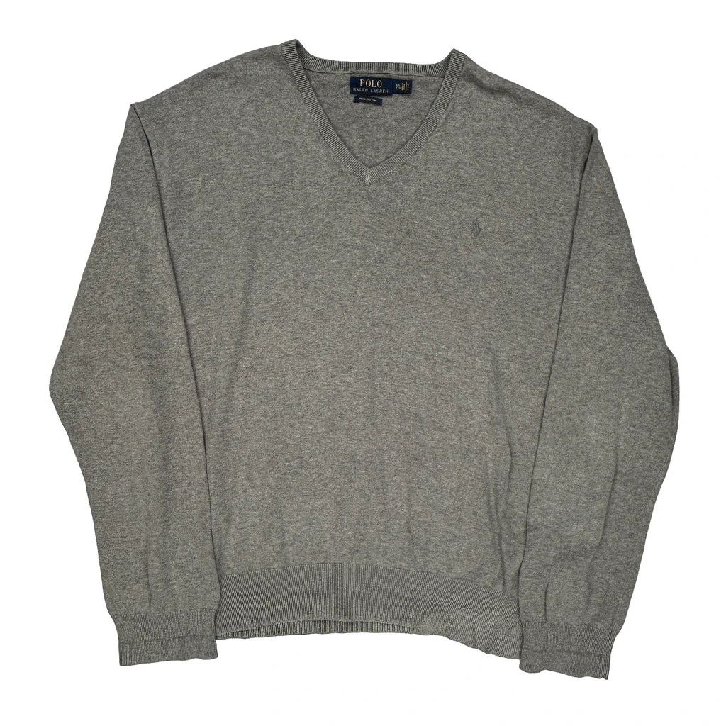 Polo By Ralph Lauren Jumper - 2XL Grey Cotton Refurbished - Thrifted (note: this is a term often used to describe second- refurbished available on Cerqular