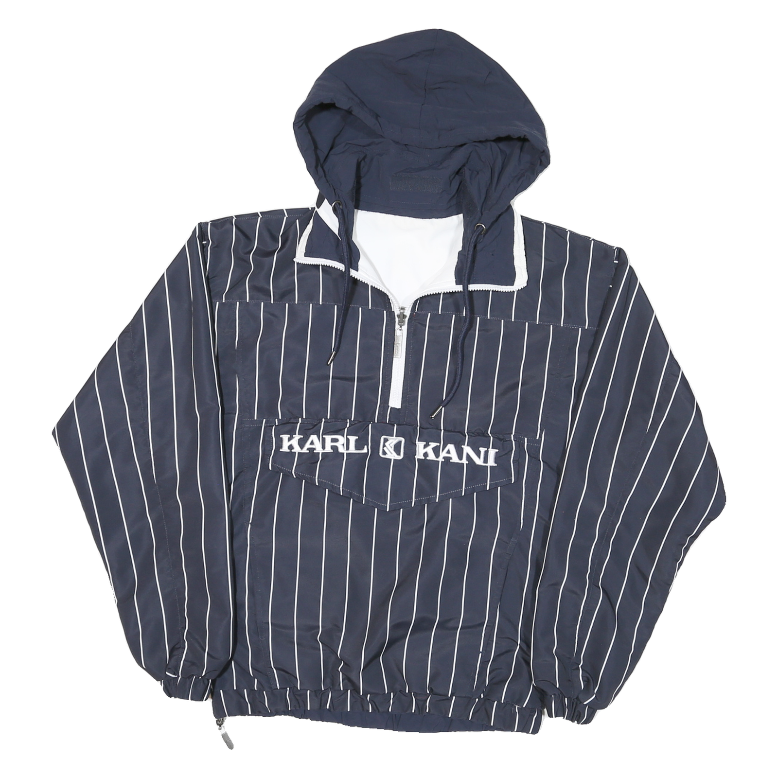 KARL KANI Mens Blue & White Striped Hooded Jacket M Polyester Blend Zip Pullover Refurbished - N/A refurbished available on Cerqular