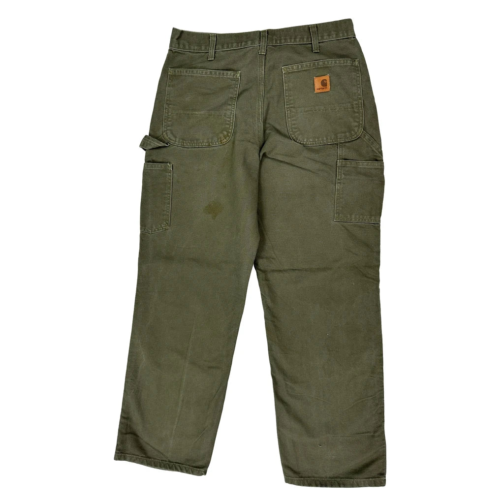 Carhartt Carpenter Trousers - 32W 30L Green Cotton Refurbished - Thrifted (note: this is a term often used to describe second- refurbished available on Cerqular