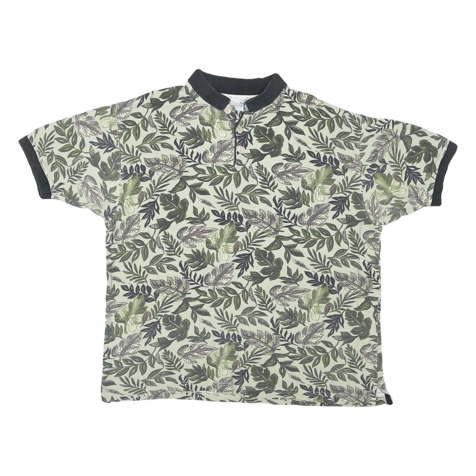 OP SPORT Mens Green Leaf Print Short Sleeve Polo Shirt L Cotton Blend Casual Refurbished - N/A refurbished available on Cerqular