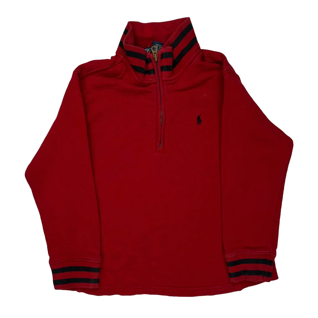 Age 5 Polo By Ralph Lauren Striped 1/4 Zip - Small Red Cotton Refurbished - Thrifted (note: this is a term often used to describe second- refurbished available on Cerqular