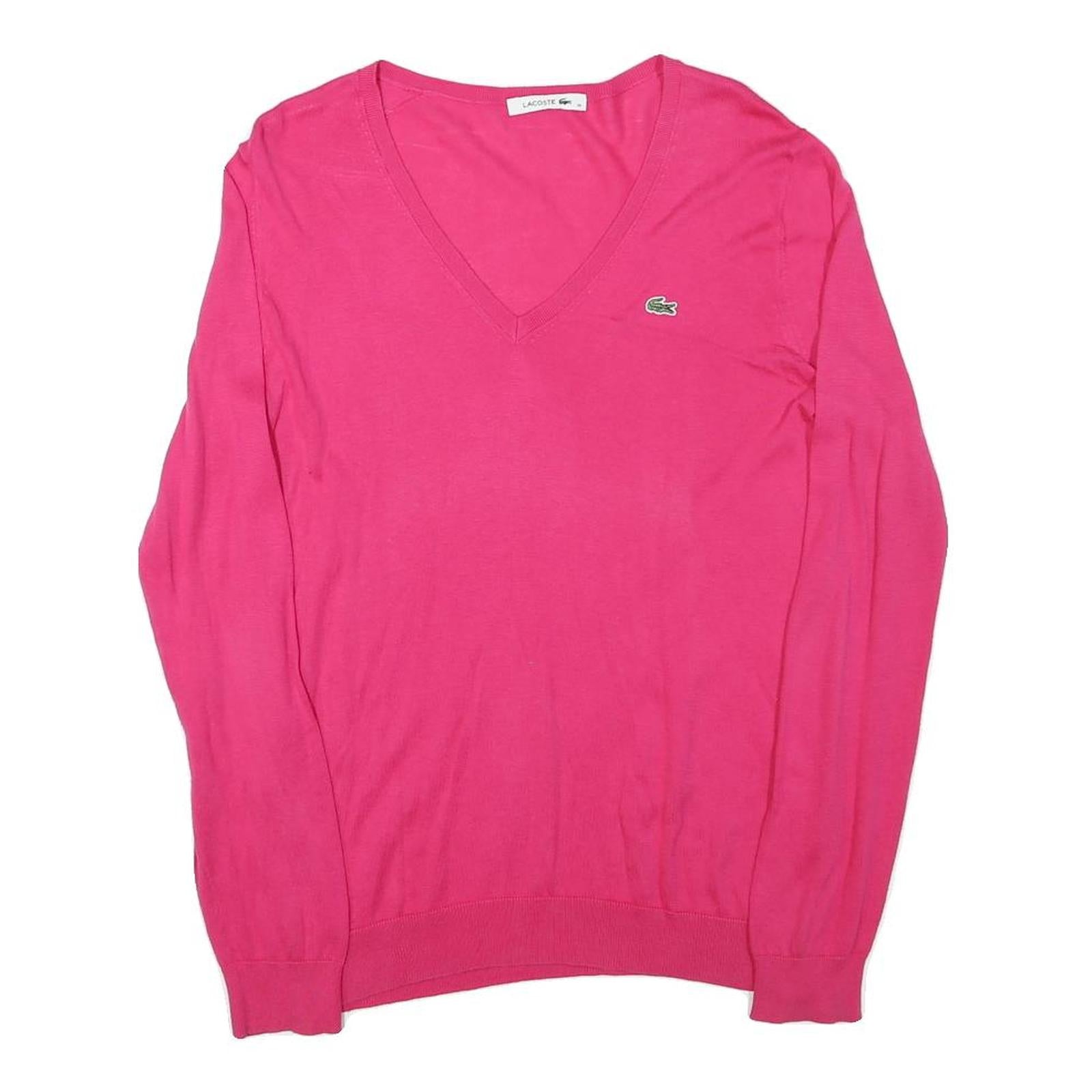 LACOSTE Womens Pink Plain V-Neck Basic Knit Jumper M Cotton Blend Refurbished - N/A refurbished available on Cerqular