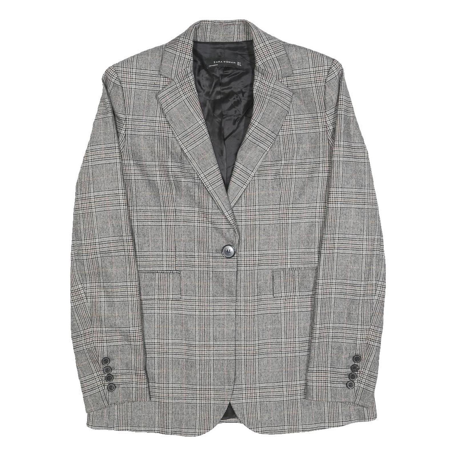 ZARA BASIC Womens Grey Check Blazer Jacket S Woven Classic Button Closure Refurbished - N/A refurbished available on Cerqular