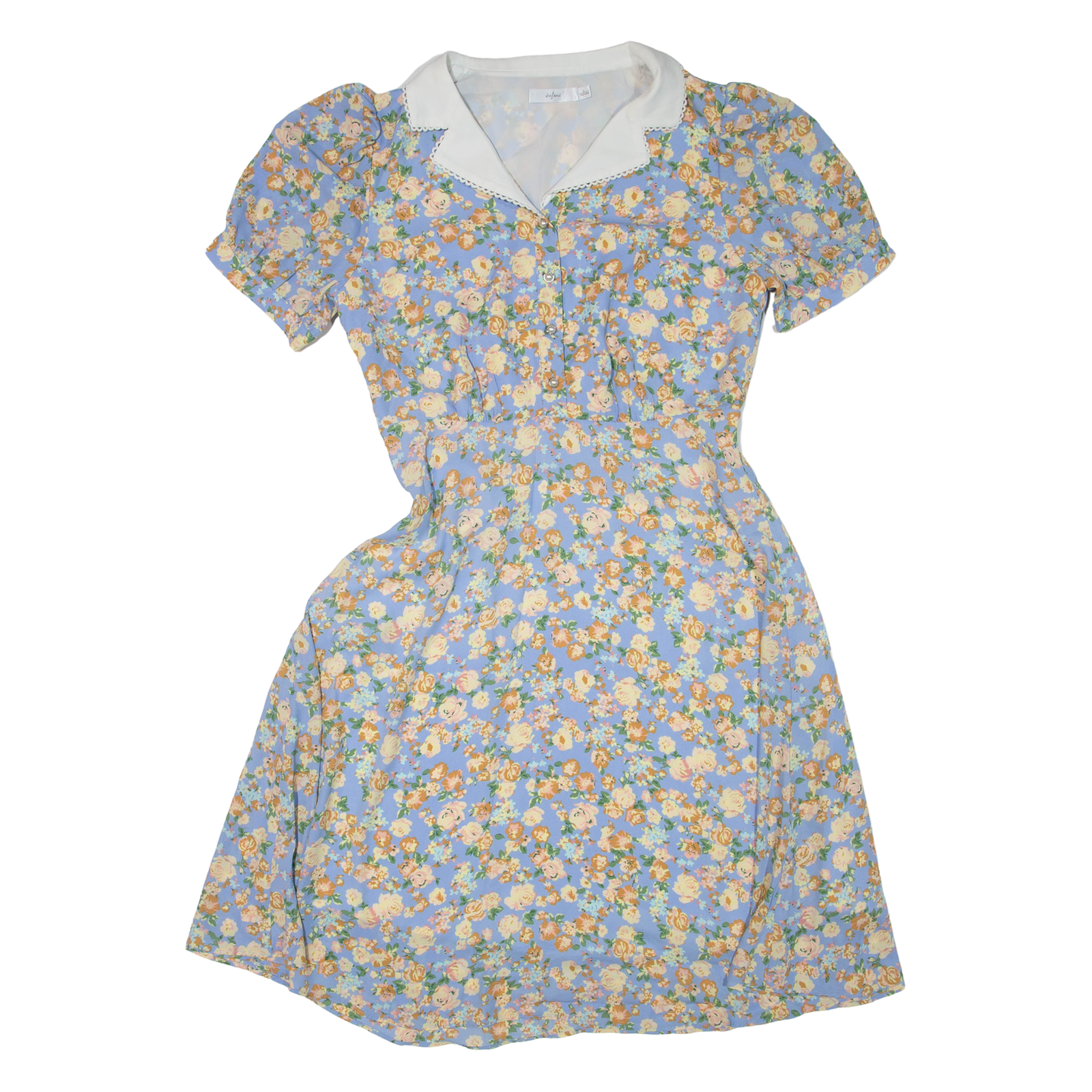 Womens Day Dress Blue Floral Short Sleeve Knee Length L Refurbished - N/A refurbished available on Cerqular