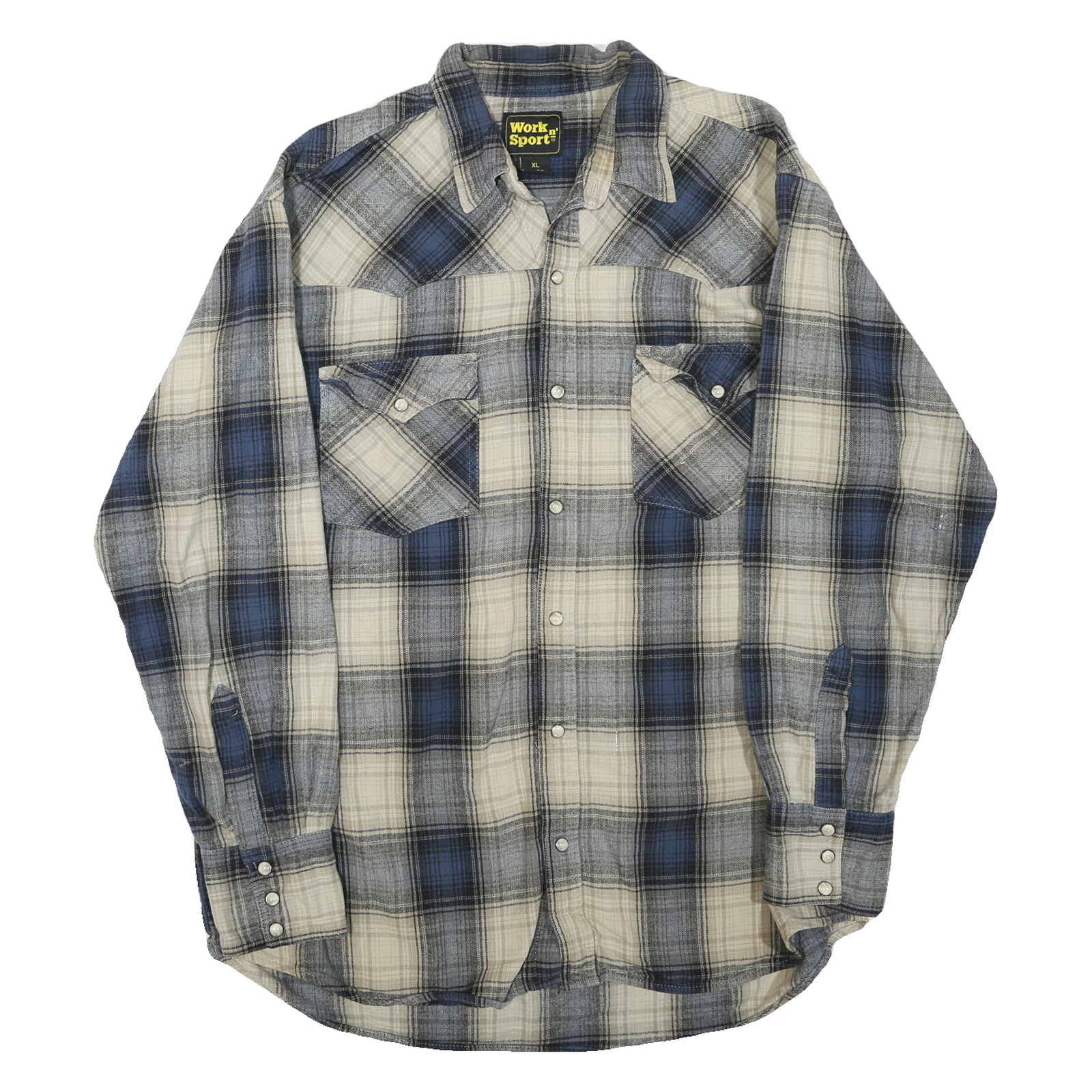 WORK N SPORT Mens Blue & Cream Check Shirt XL Cotton Blend Casual Long Sleeve Refurbished - N/A refurbished available on Cerqular