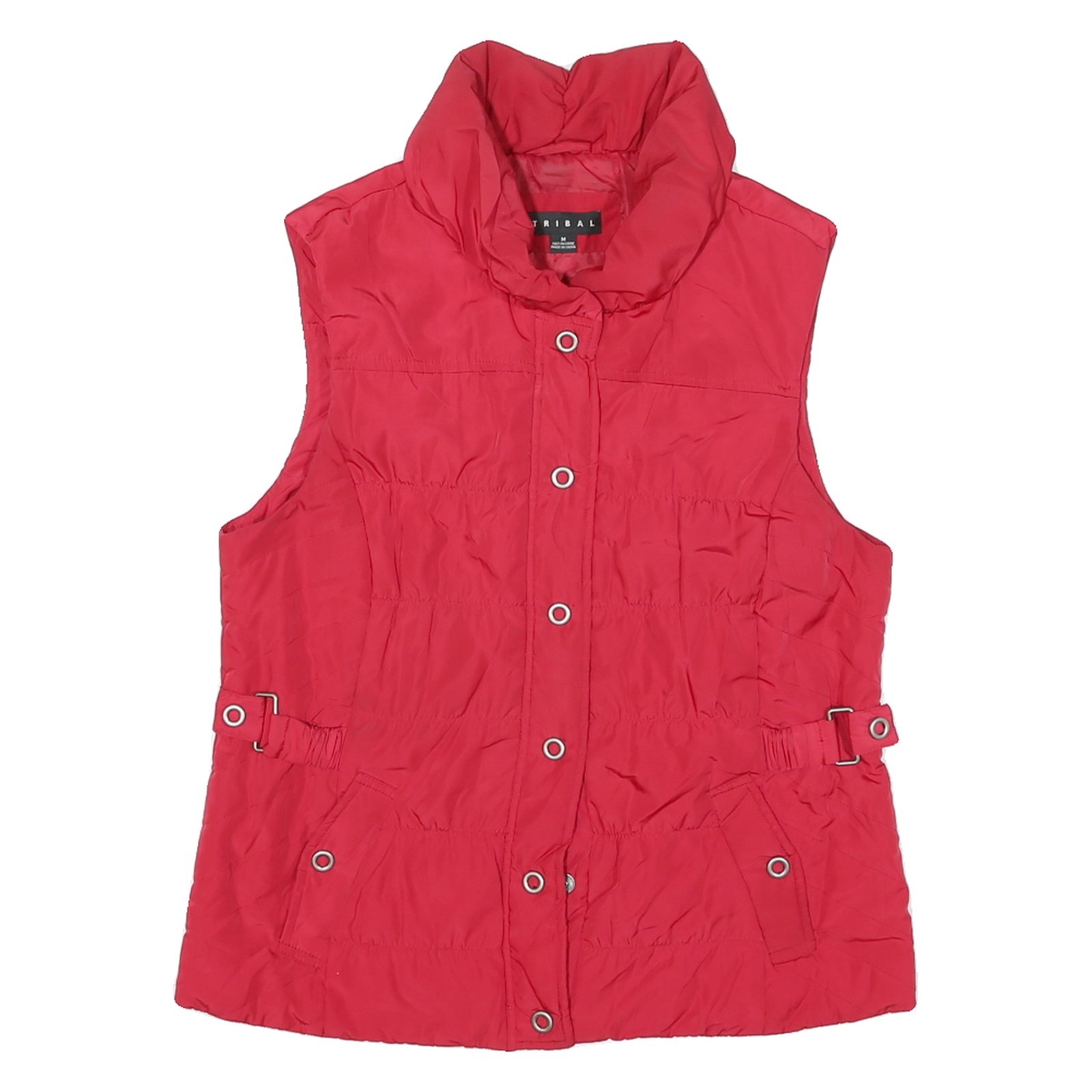 TRIBAL Womens Red Quilted Button Jacket M Polyester Blend Waist Detail Refurbished - N/A refurbished available on Cerqular