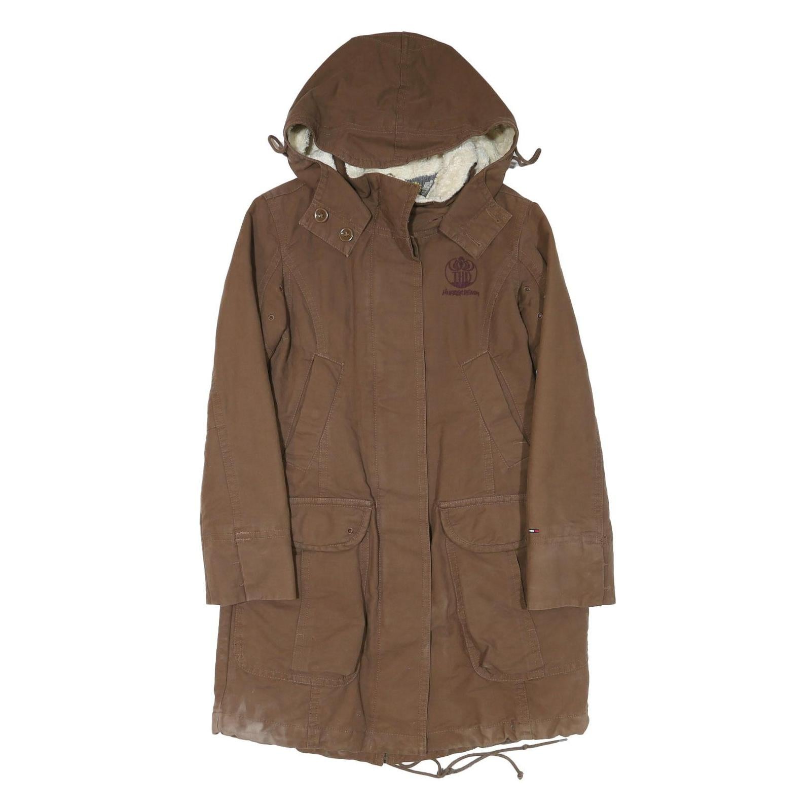 TOMMY HILFIGER Womens Brown & Purple Cotton Blend Hooded Jacket S Outerwear Refurbished - N/A refurbished available on Cerqular
