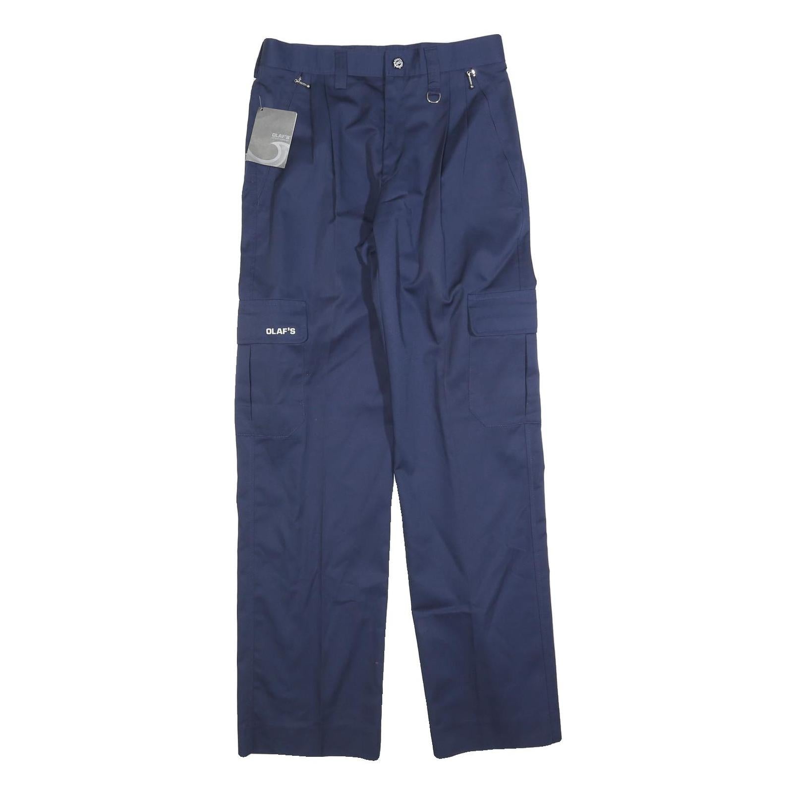 OLAF'S Mens Regular Fit Navy Cargo Trousers W28 L30 Zip Polyester Blend Workwear Refurbished - N/A refurbished available on Cerqular