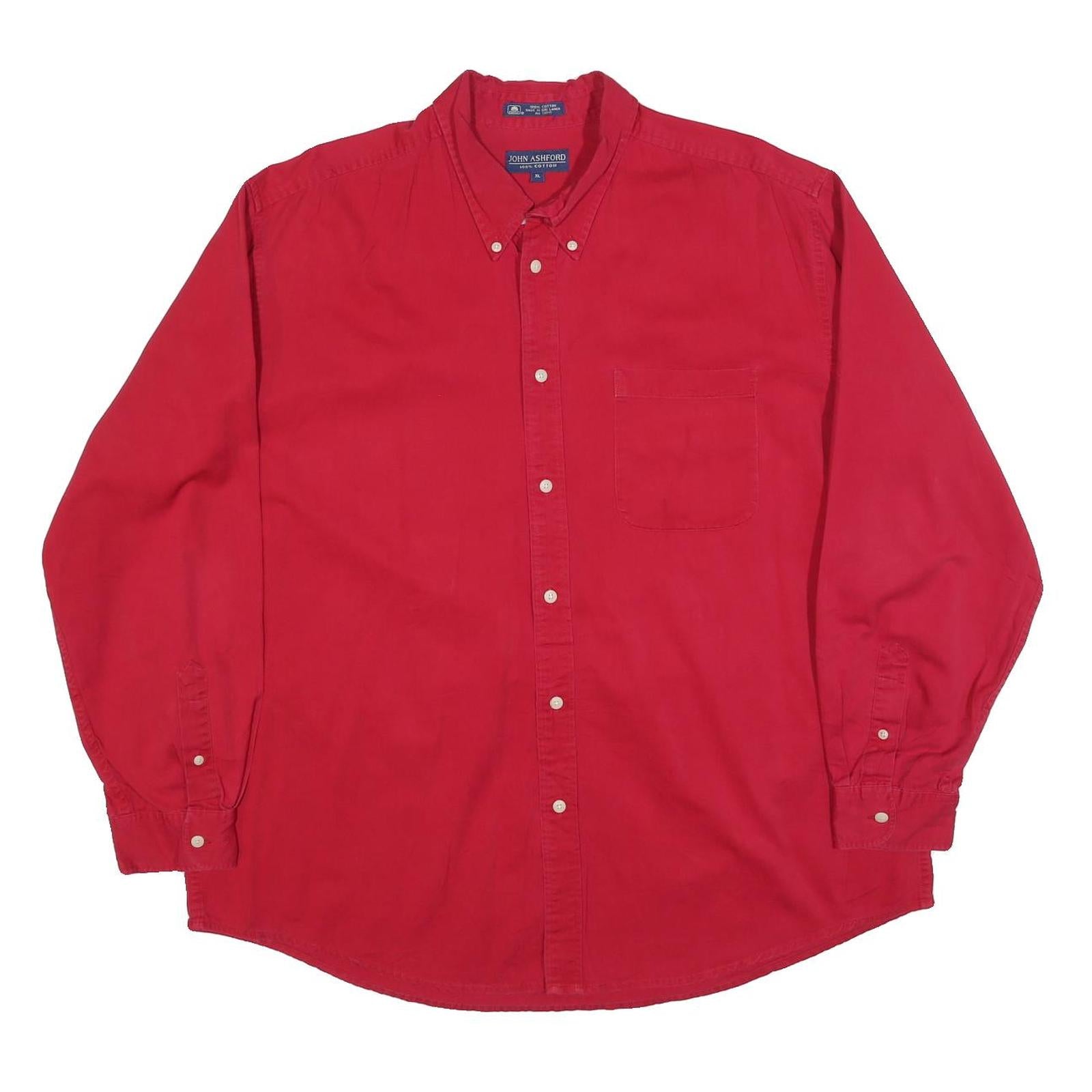 JOHN ASHFORD Mens Red Plain Shirt XL Button Down Collar Casual Formal Refurbished - N/A refurbished available on Cerqular