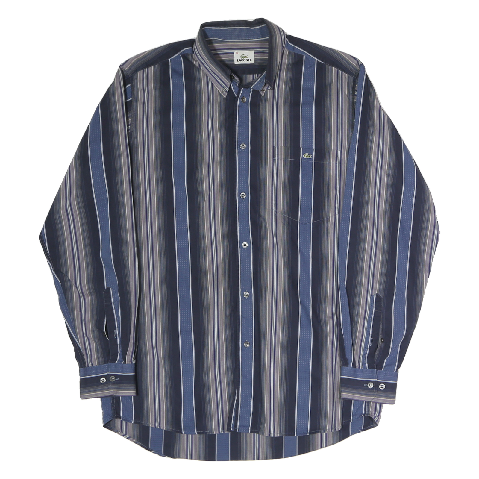 LACOSTE Mens Blue & Grey Stripe Cotton Blend Button-Down Shirt M Classic Refurbished - N/A refurbished available on Cerqular