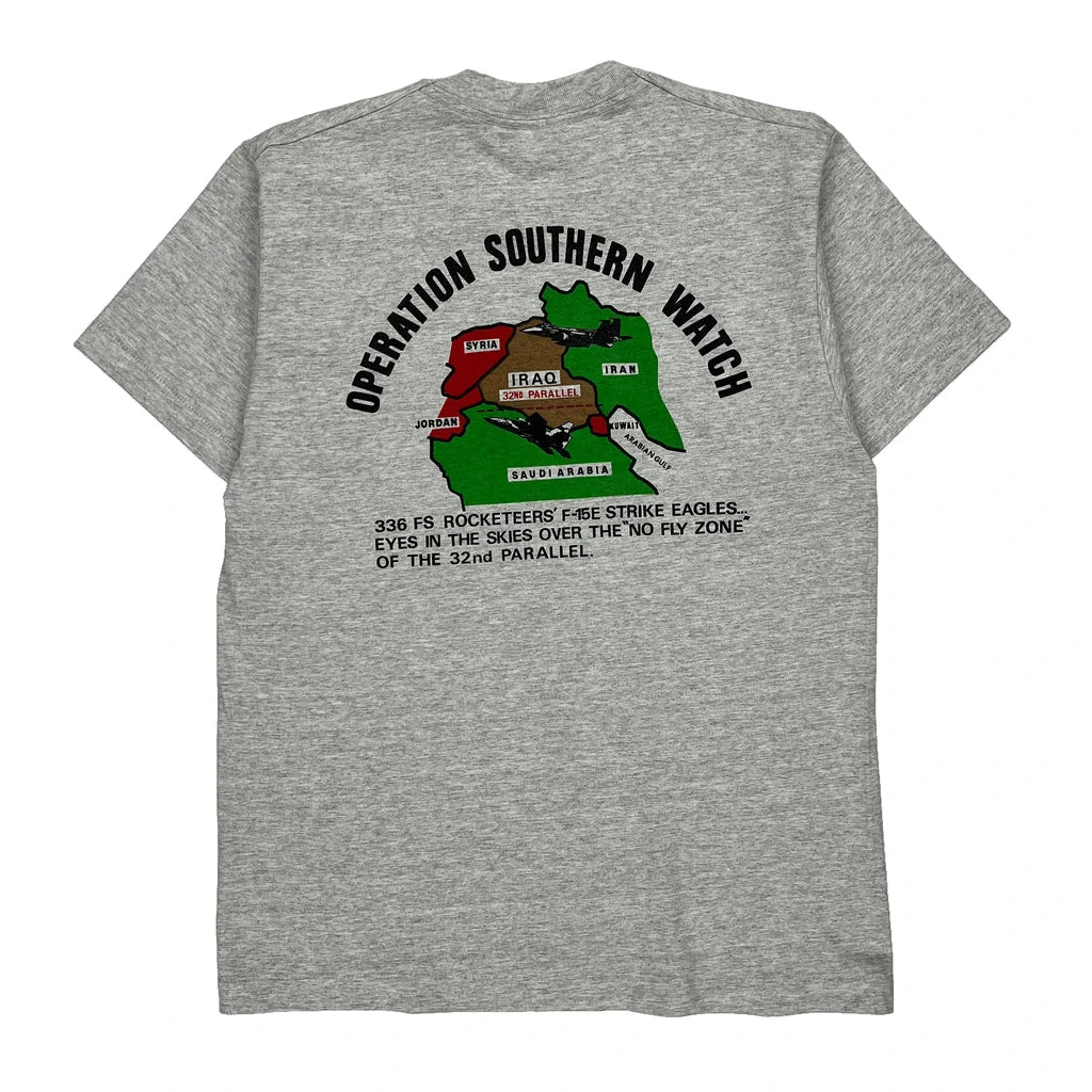 Operation Southern Watch Fruit Of The Loom Single Stitch T-Shirt - Large Grey Cotton Blend Refurbished - Thrifted (note: this is a term often used to describe second- refurbished available on Cerqular