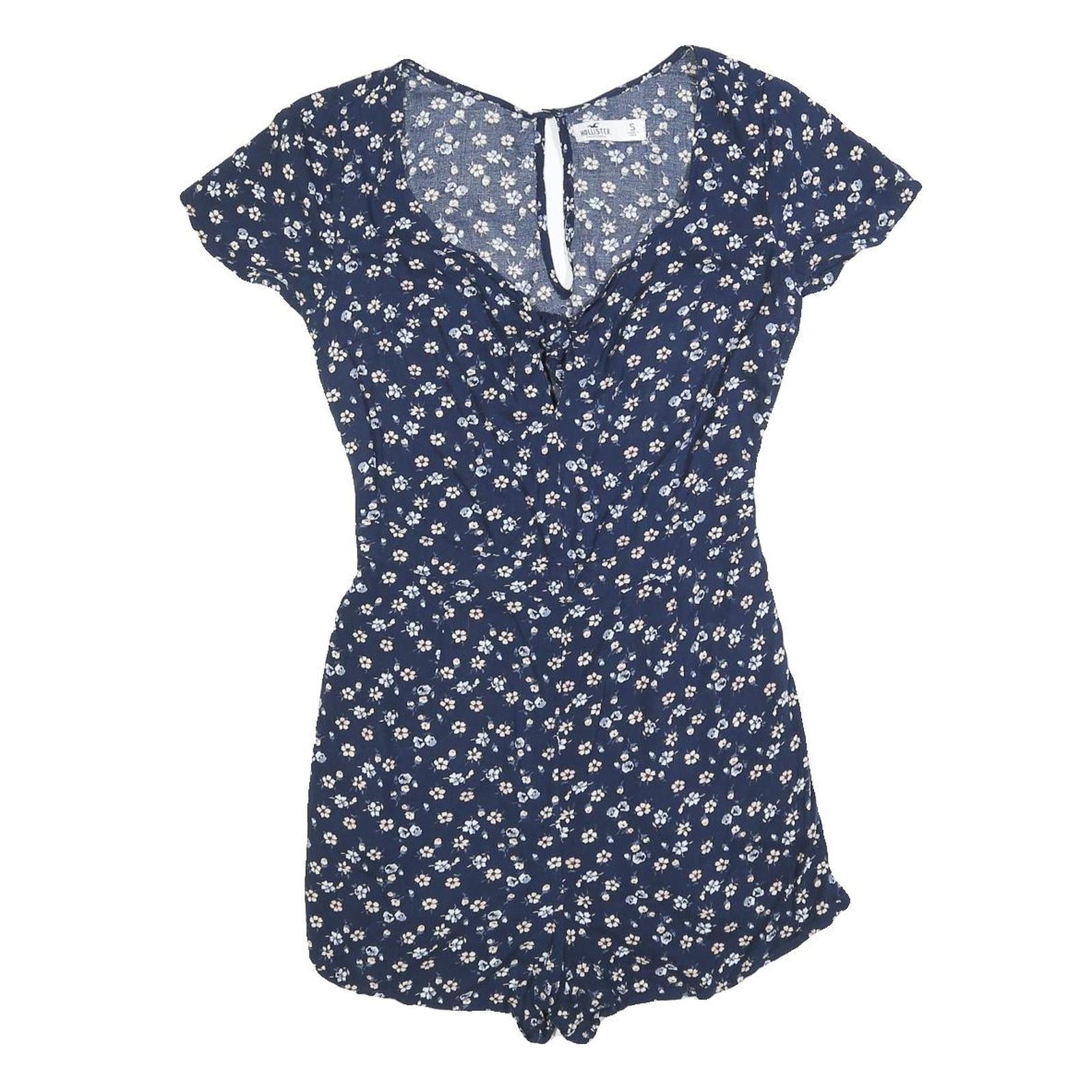 HOLLISTER Womens Blue Floral Playsuit Cotton Blend S Summer Casual Refurbished - N/A refurbished available on Cerqular