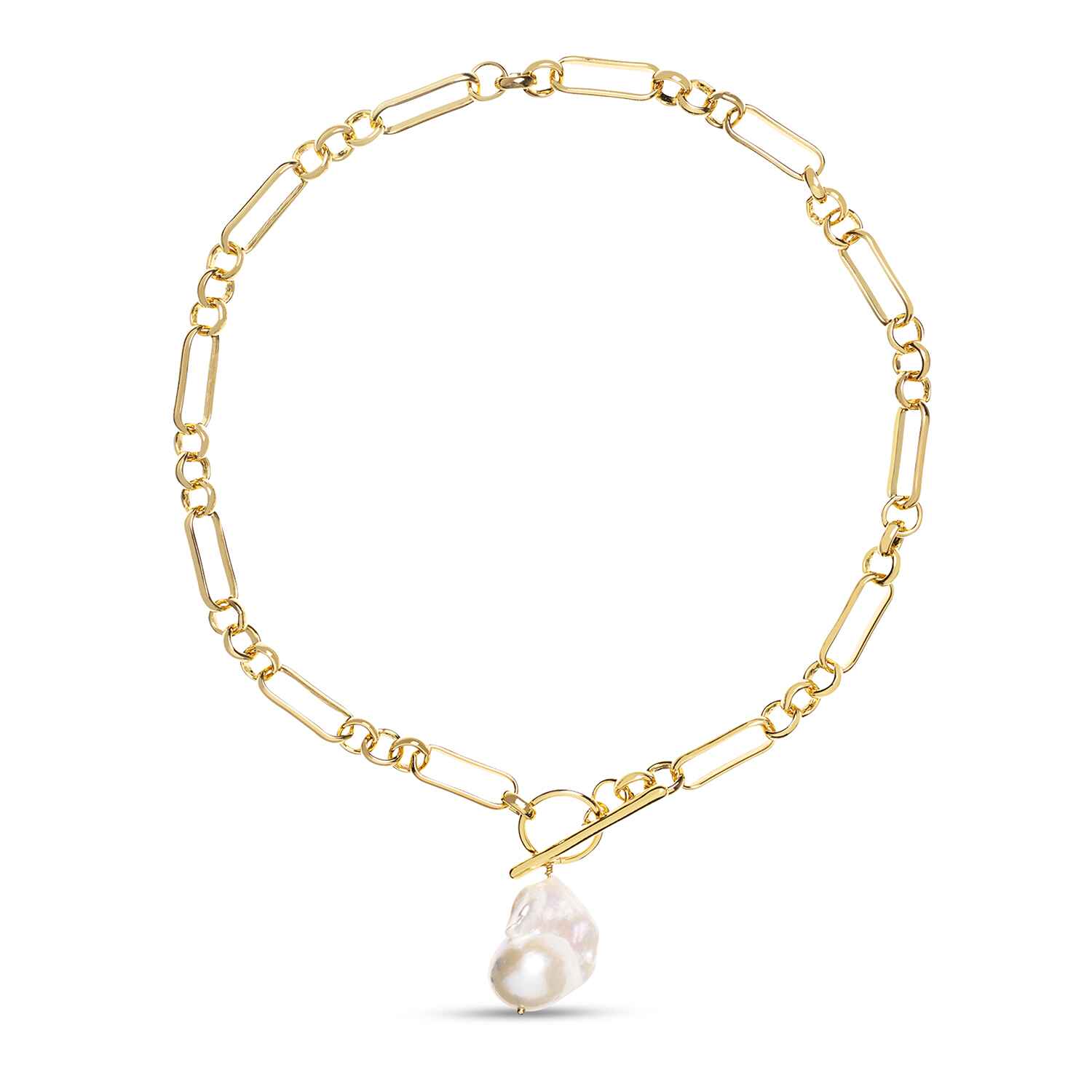 Alba Chunky mixed link Gold Necklace with large Keshi Pearl Refurbished - Amadeus (This could refer to multiple things, such as the 1 refurbished available on Cerqular