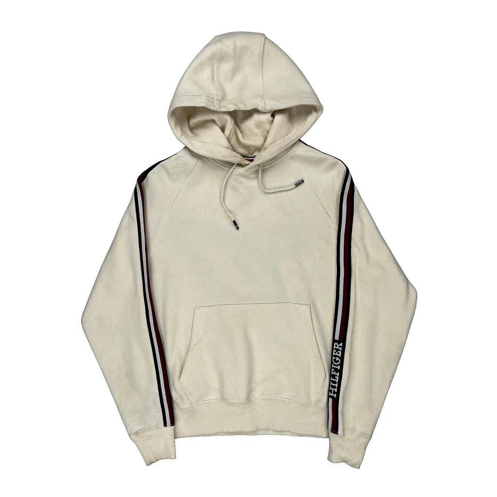 Tommy Hilfiger Hoodie - Medium Cream Cotton Refurbished - Thrifted (note: this is a term often used to describe second- refurbished available on Cerqular