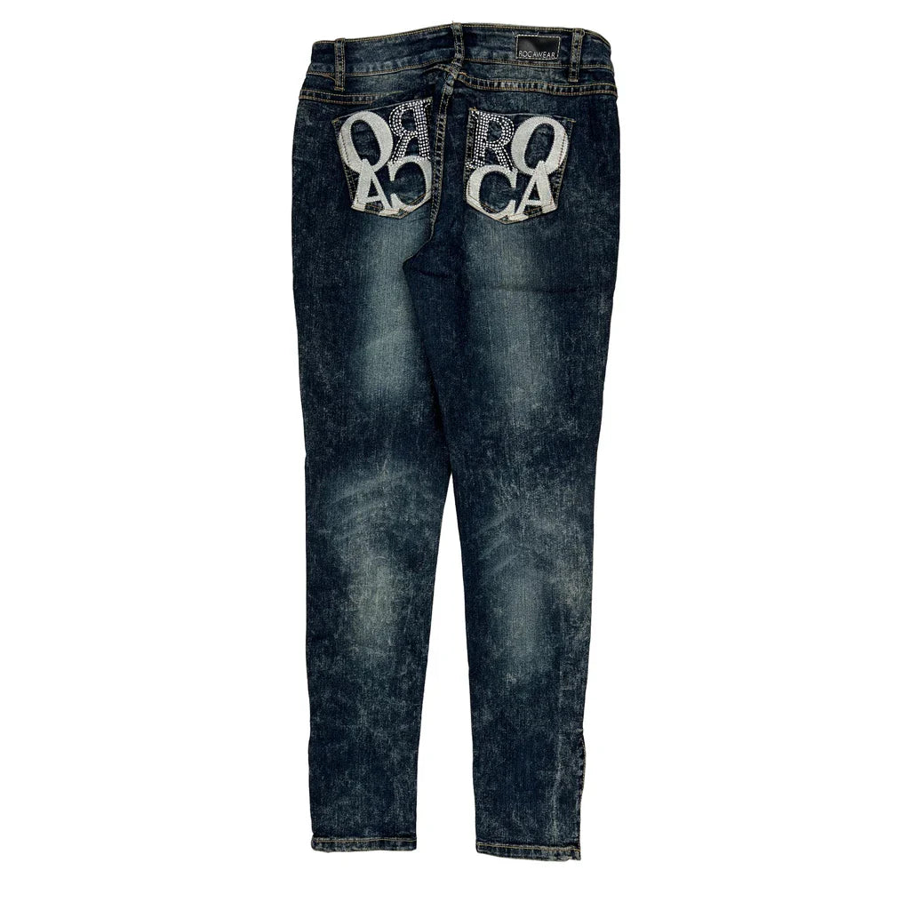 Embroidered Back Pockets Rocawear Skinny Jeans - 31W UK 10 Dark Wash Denim Refurbished - Thrifted (note: this is a term often used to describe second- refurbished available on Cerqular