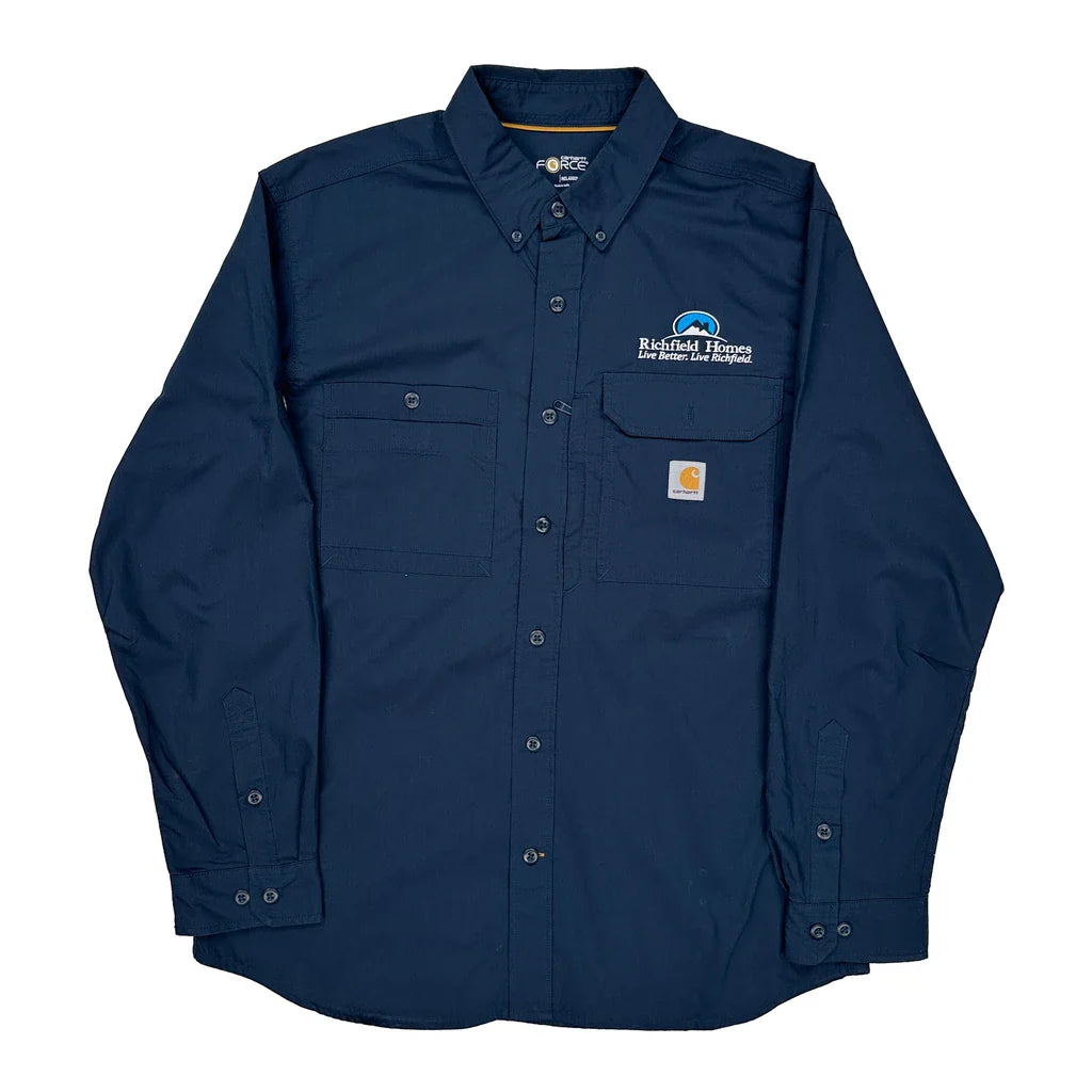 Richfield Homes Carhartt Shirt - Large Navy Polyester Refurbished - Thrifted (note: this is a term often used to describe second- refurbished available on Cerqular