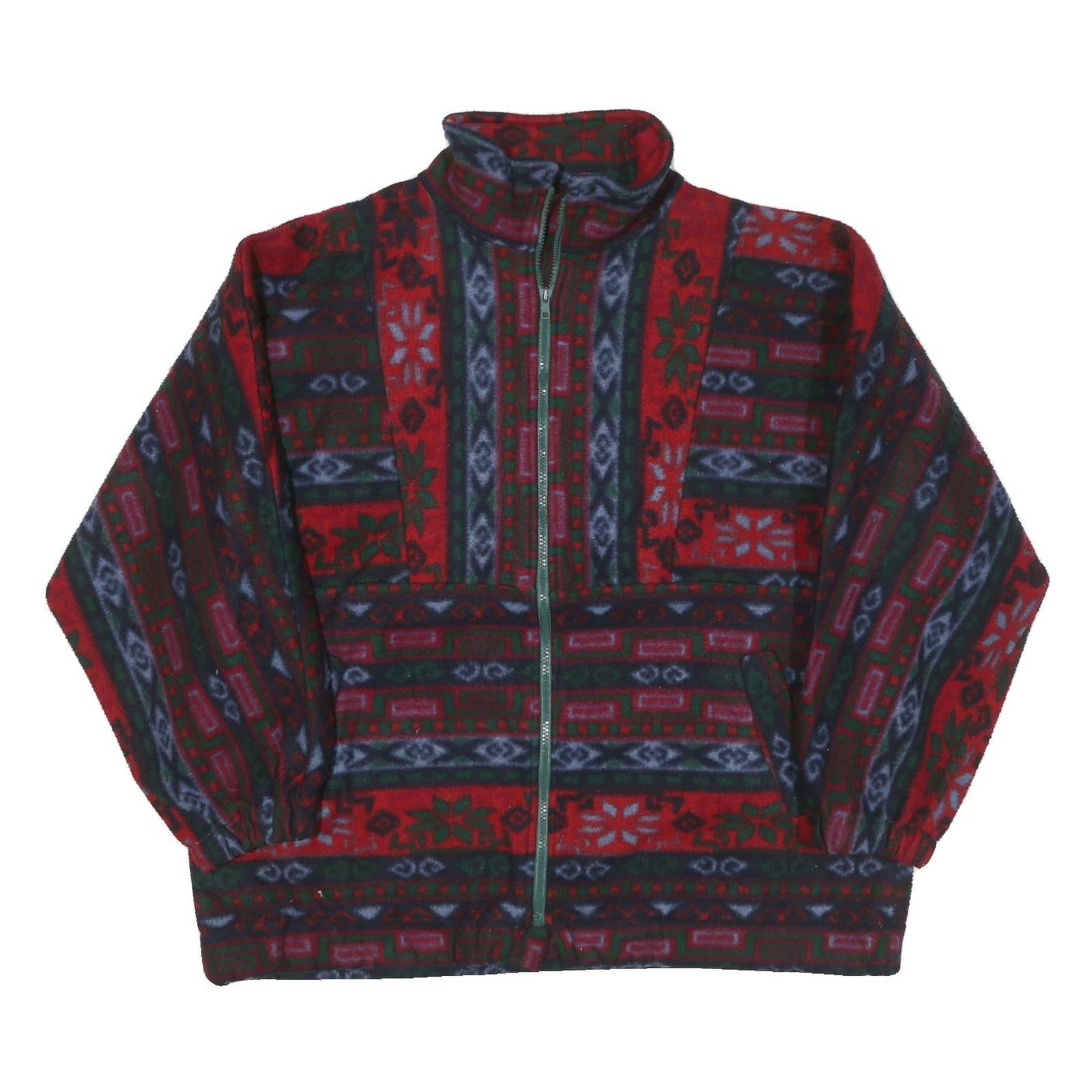 Mens Red Green & Grey Patterned Zip Jacket XL Polyester Blend Woven Casual Warm Refurbished - N/A refurbished available on Cerqular