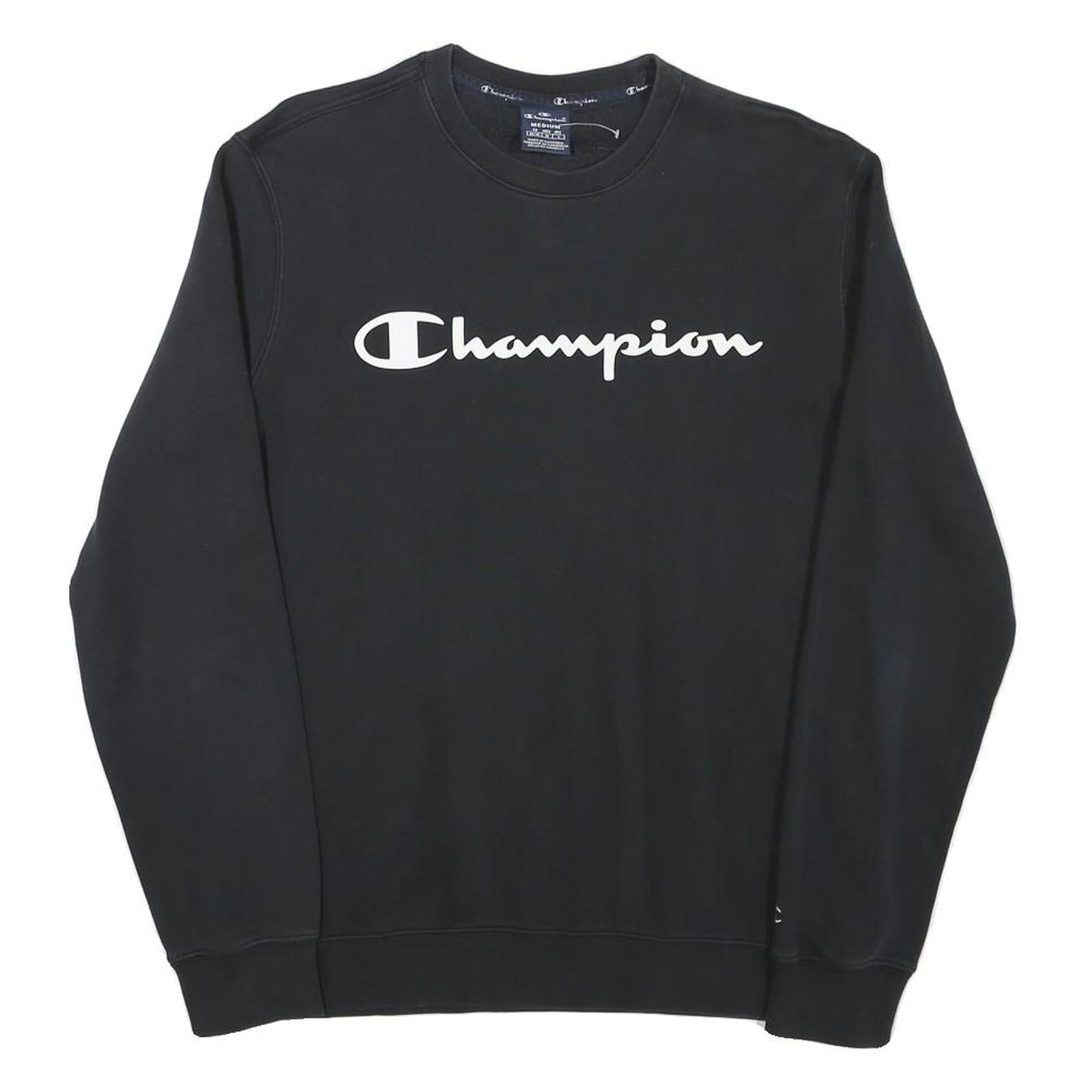 CHAMPION Mens Black Cotton Blend Crew Neck M Sweatshirt Logo Print Pullover Refurbished - N/A refurbished available on Cerqular