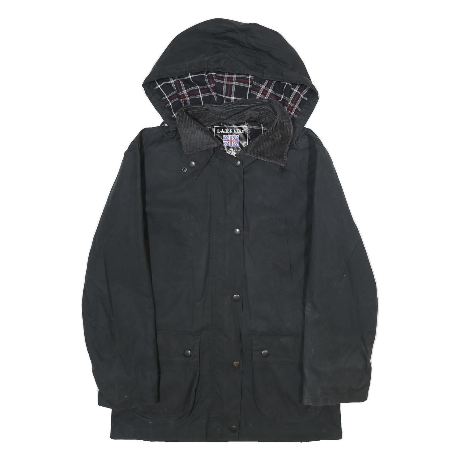 LAKE LINE Womens Black Cotton Hooded Jacket UK 16 Zip Closure Classic Casual Refurbished - N/A refurbished available on Cerqular