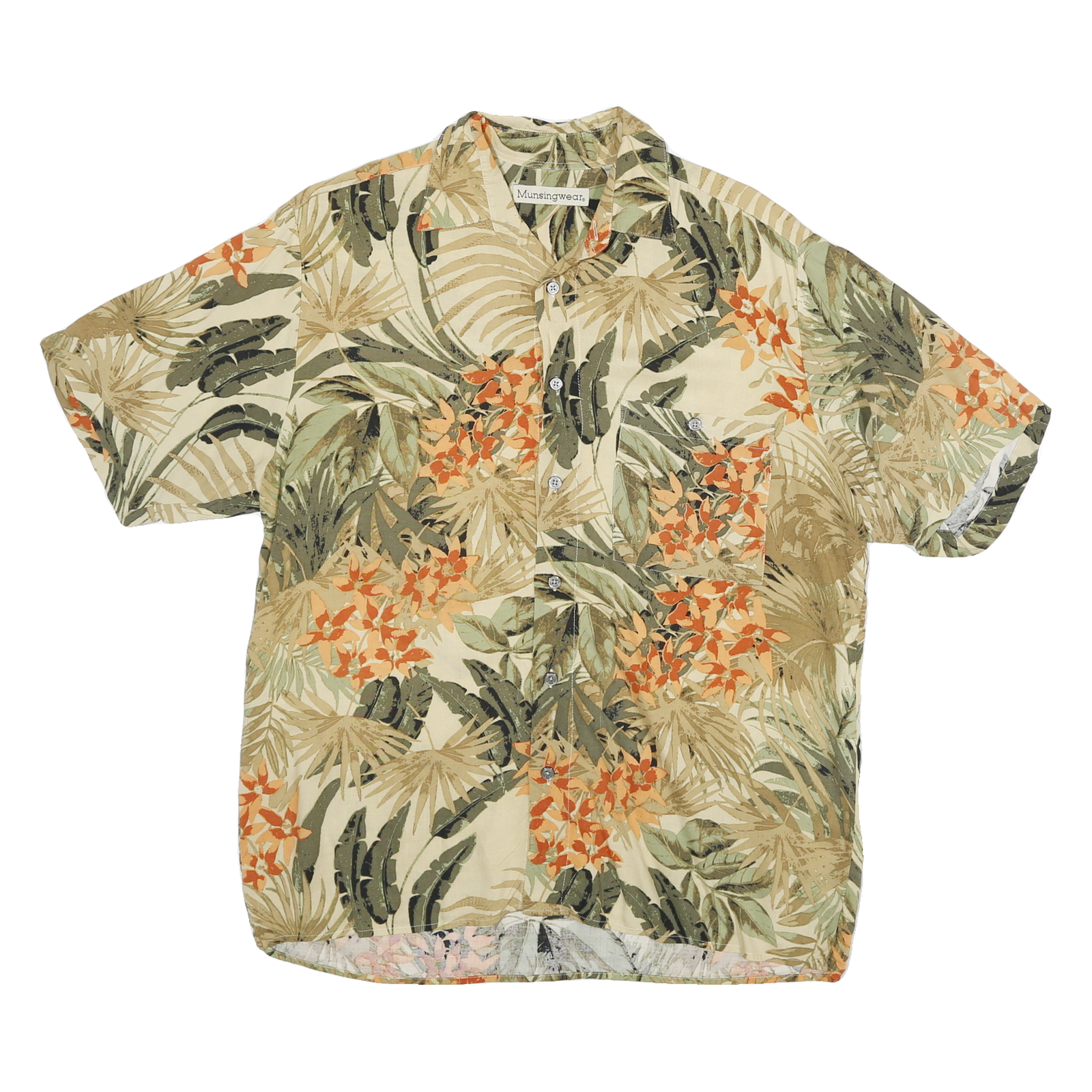 MUSING WEAR Mens Beige & Green Floral Rayon Shirt S Summer Casual Tropical Print Refurbished - N/A refurbished available on Cerqular