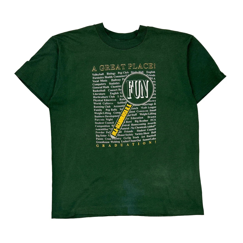 Graduation Fruit Of The Loom Single Stitch T-Shirt - XL Green Cotton Blend Refurbished - Thrifted (note: this is a term often used to describe second- refurbished available on Cerqular