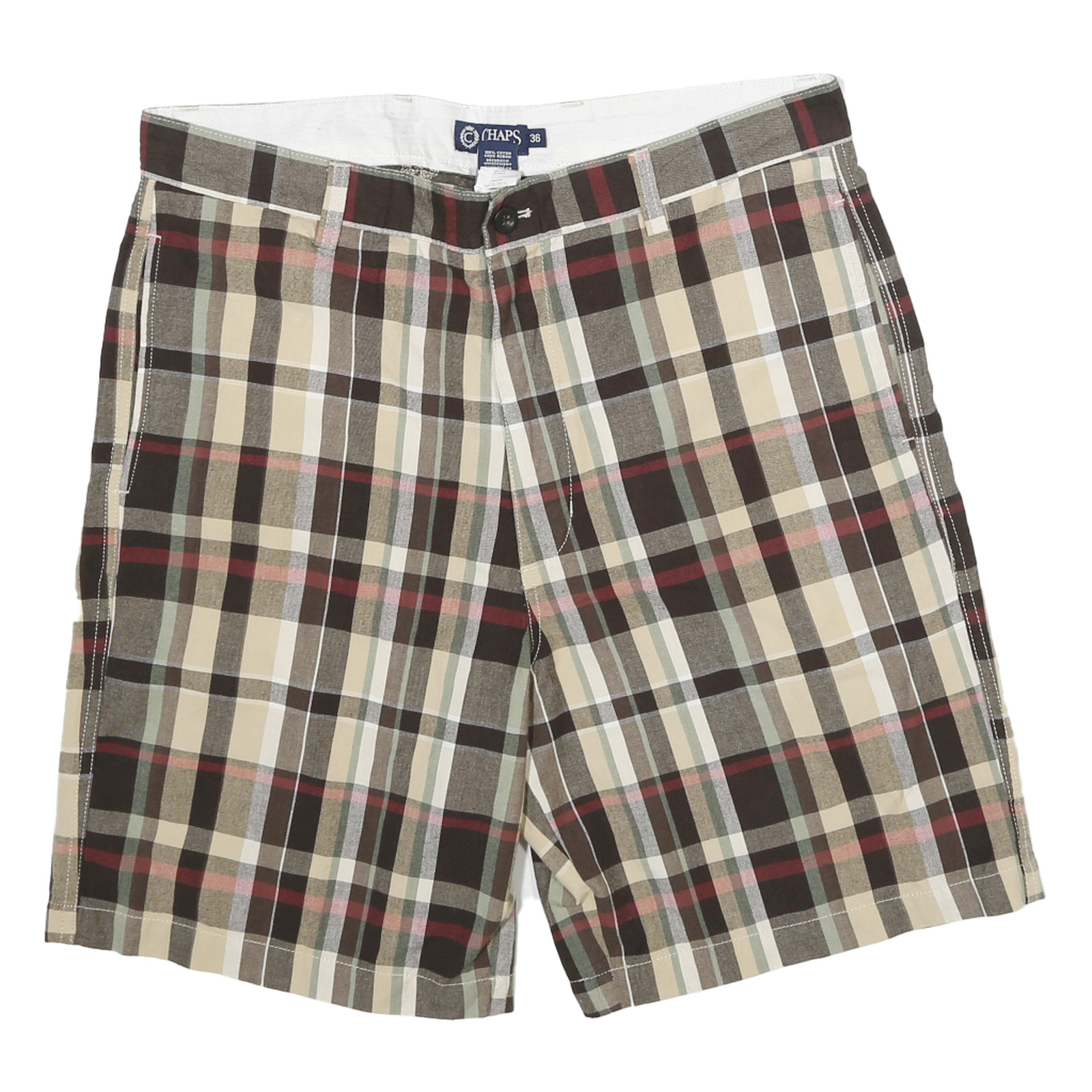 CHAPS Mens Beige Plaid Casual Shorts XL W36 Cotton Blend Comfortable Summer Refurbished - N/A refurbished available on Cerqular