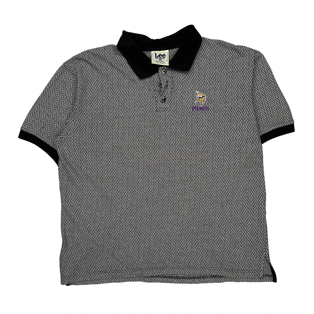 Vikings Lee Sport Nfl Polo Shirt - XL Black & White Cotton Blend Refurbished - Thrifted (note: this is a term often used to describe second- refurbished available on Cerqular